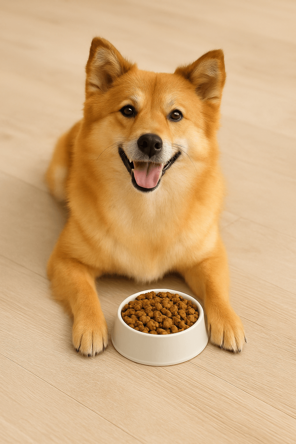 犬用ペットフードを食べる柴犬