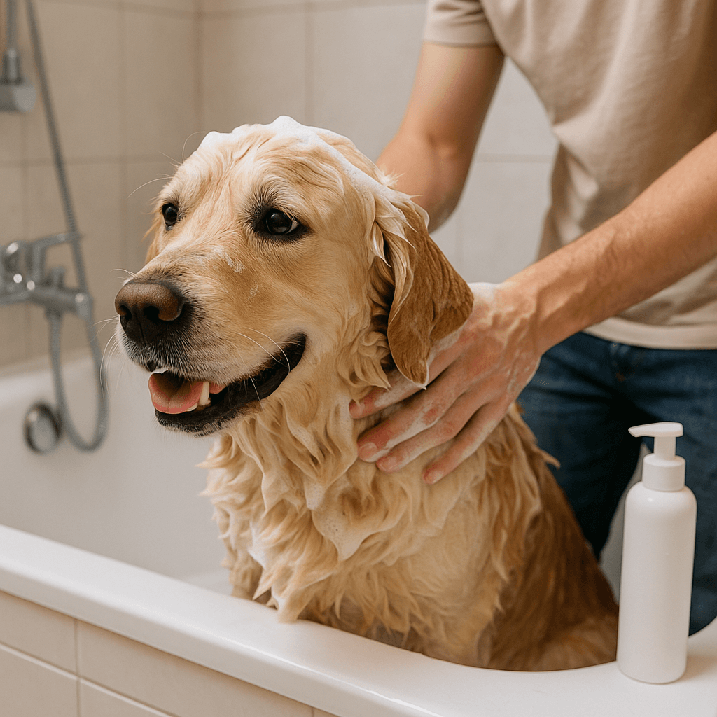 犬を自宅でシャンプー