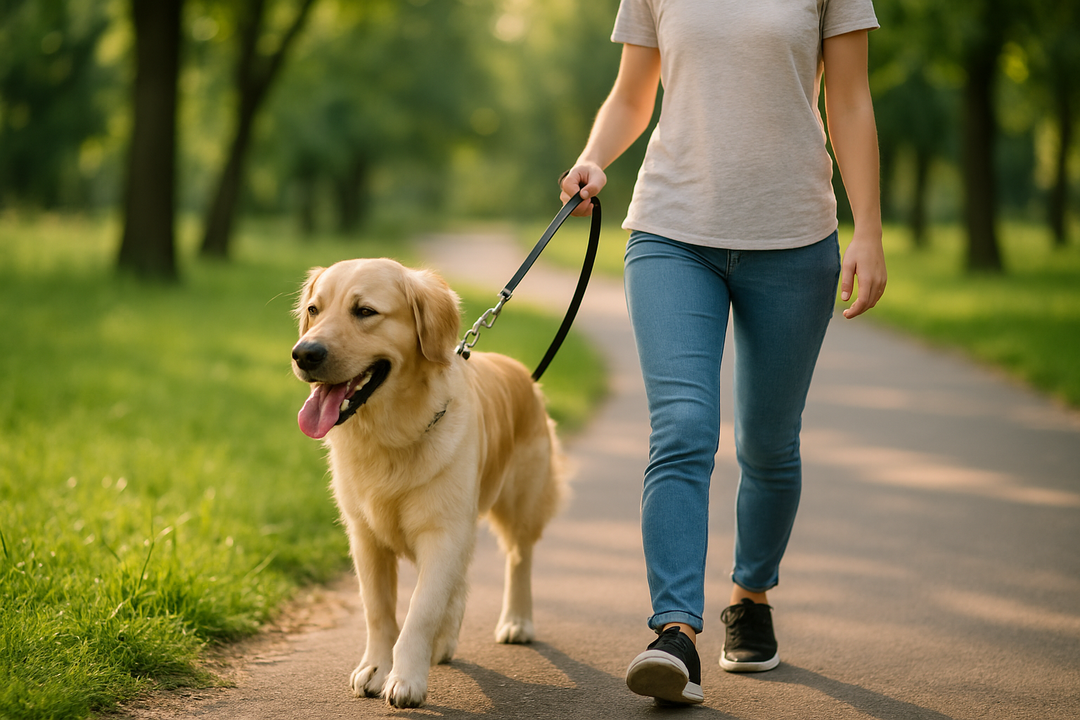 散歩を楽しむ犬と飼い主