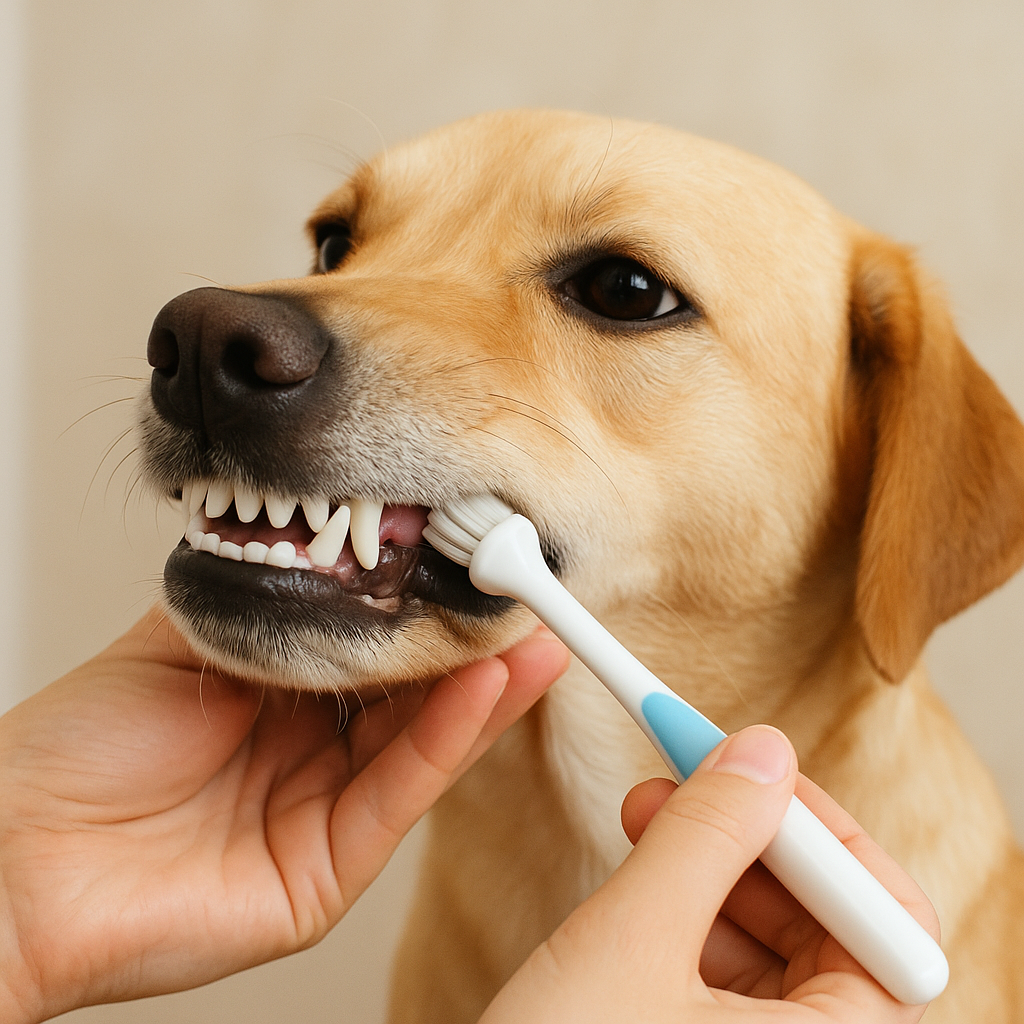 犬が歯磨きされている様子