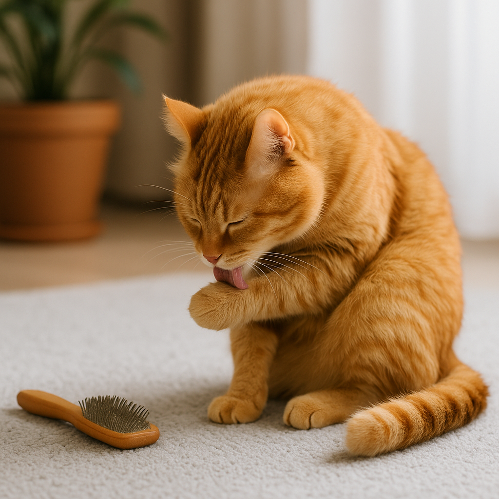 猫の毛づくろいをする様子