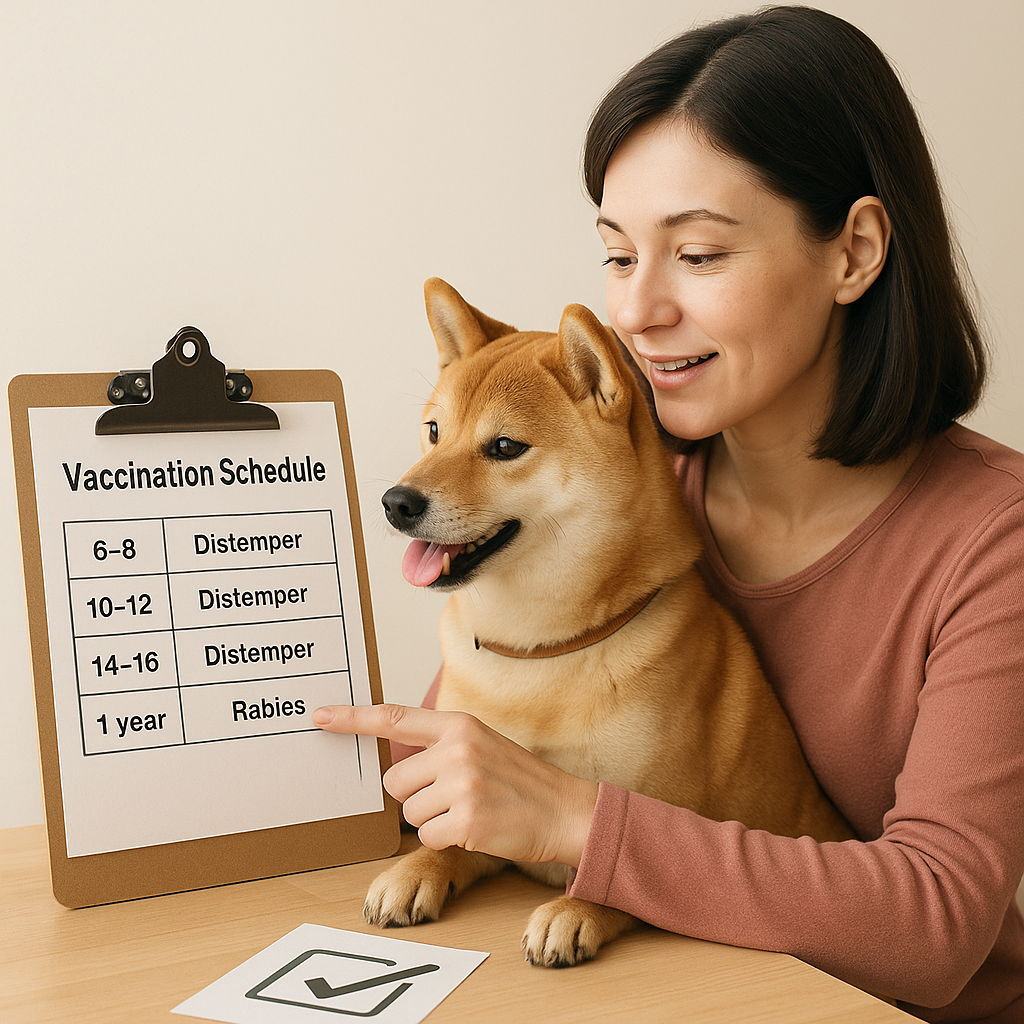 犬の予防接種スケジュールを確認する飼い主