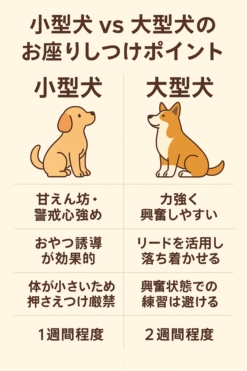 小型犬と大型犬のしつけ比較図