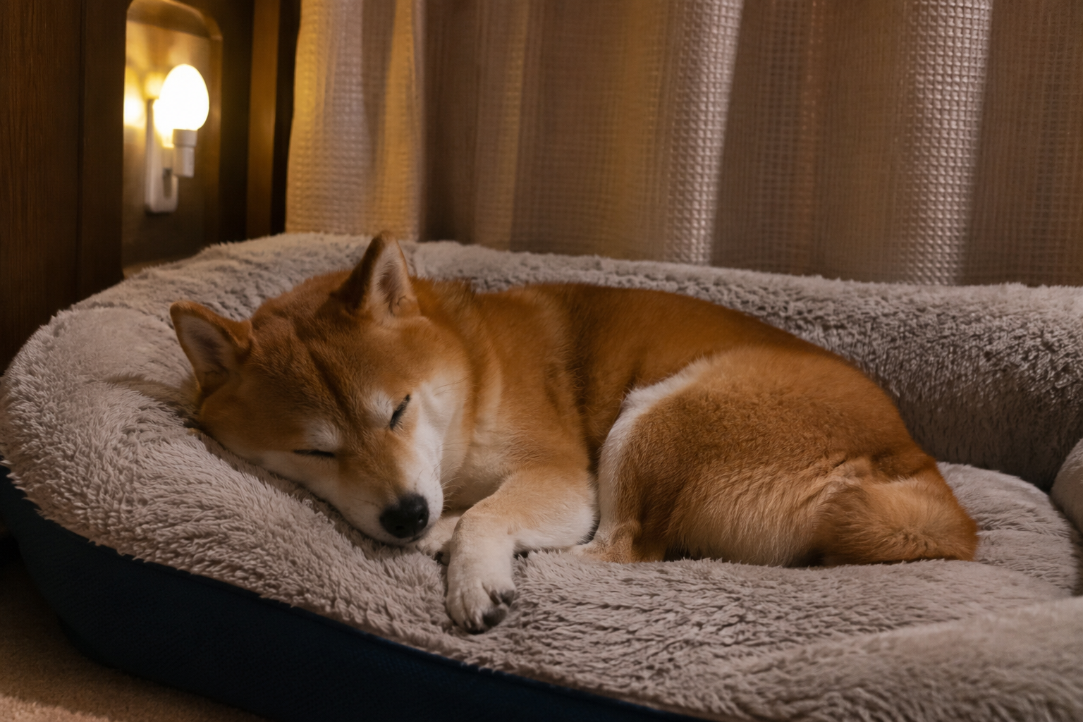 安心して眠る柴犬