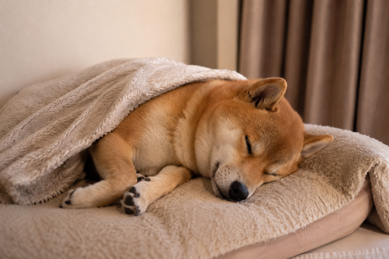 安心した表情で眠る柴犬