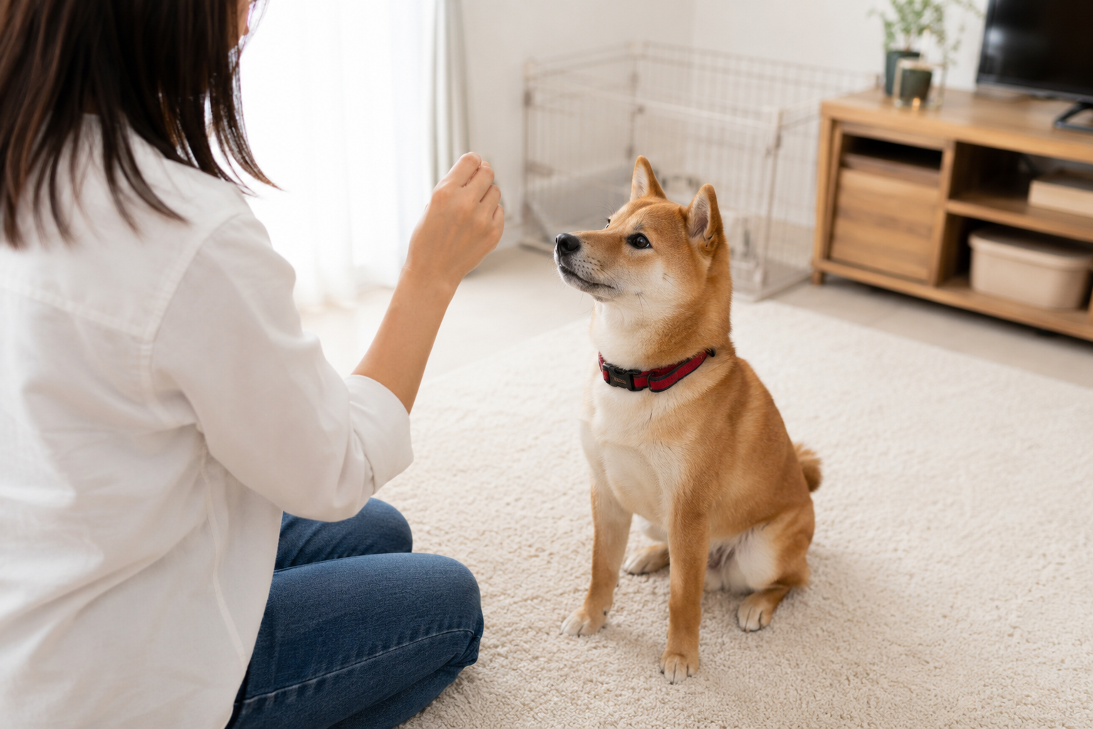 しつけ中の柴犬