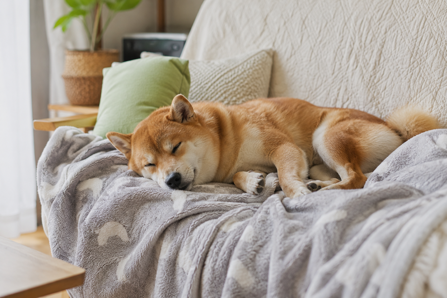 休日にくつろぐ柴犬