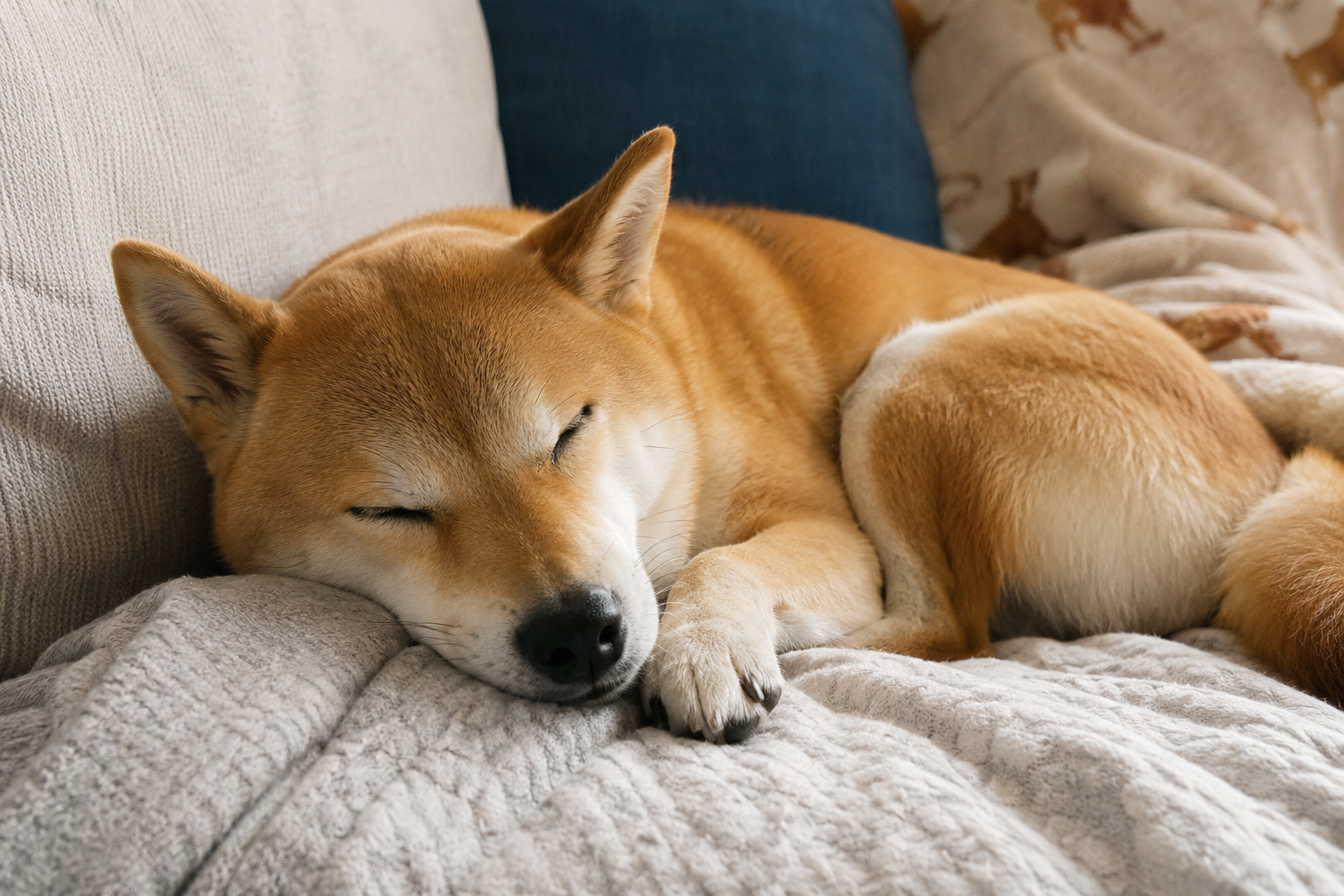 眠る柴犬の日常写真