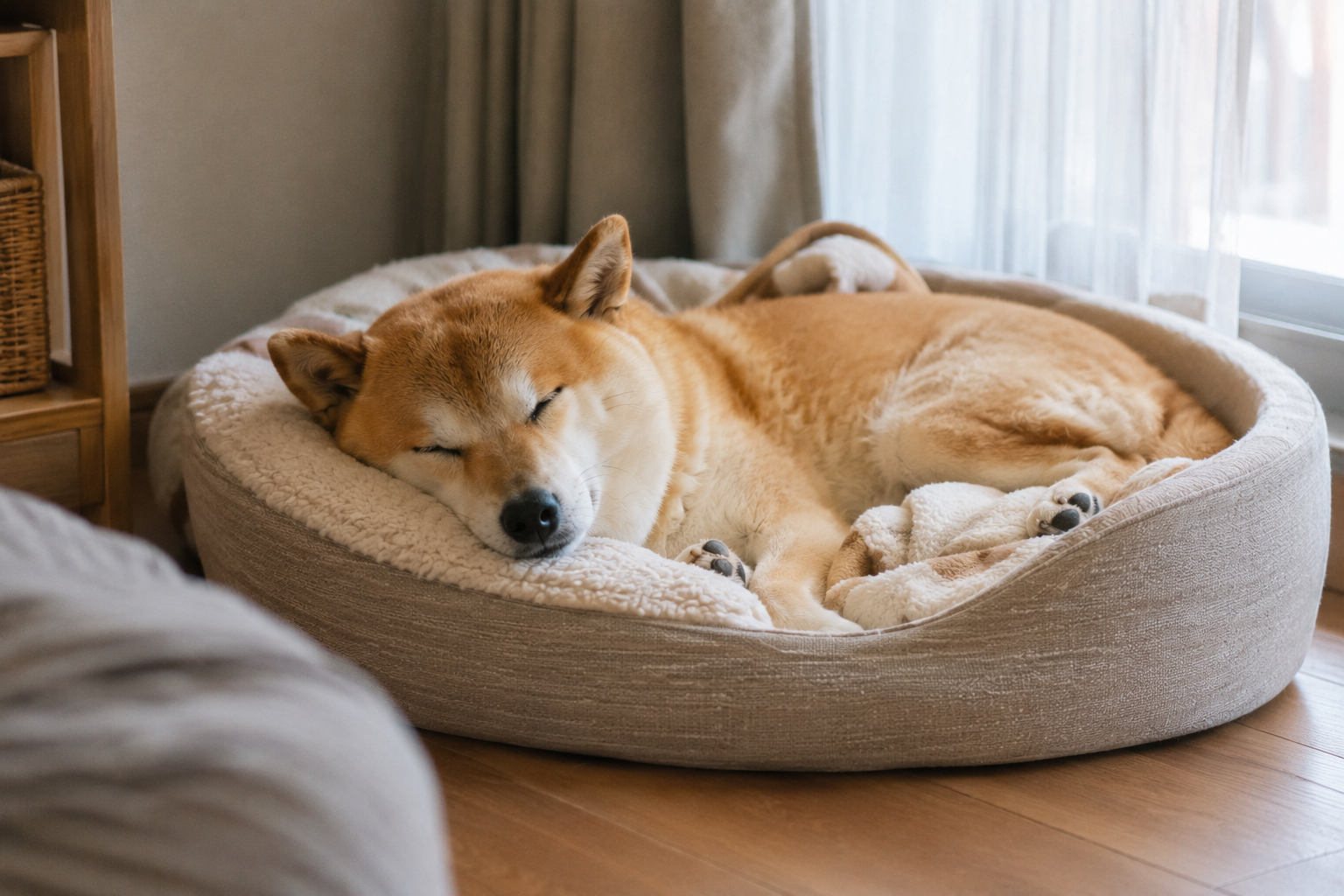 安心して眠る柴犬