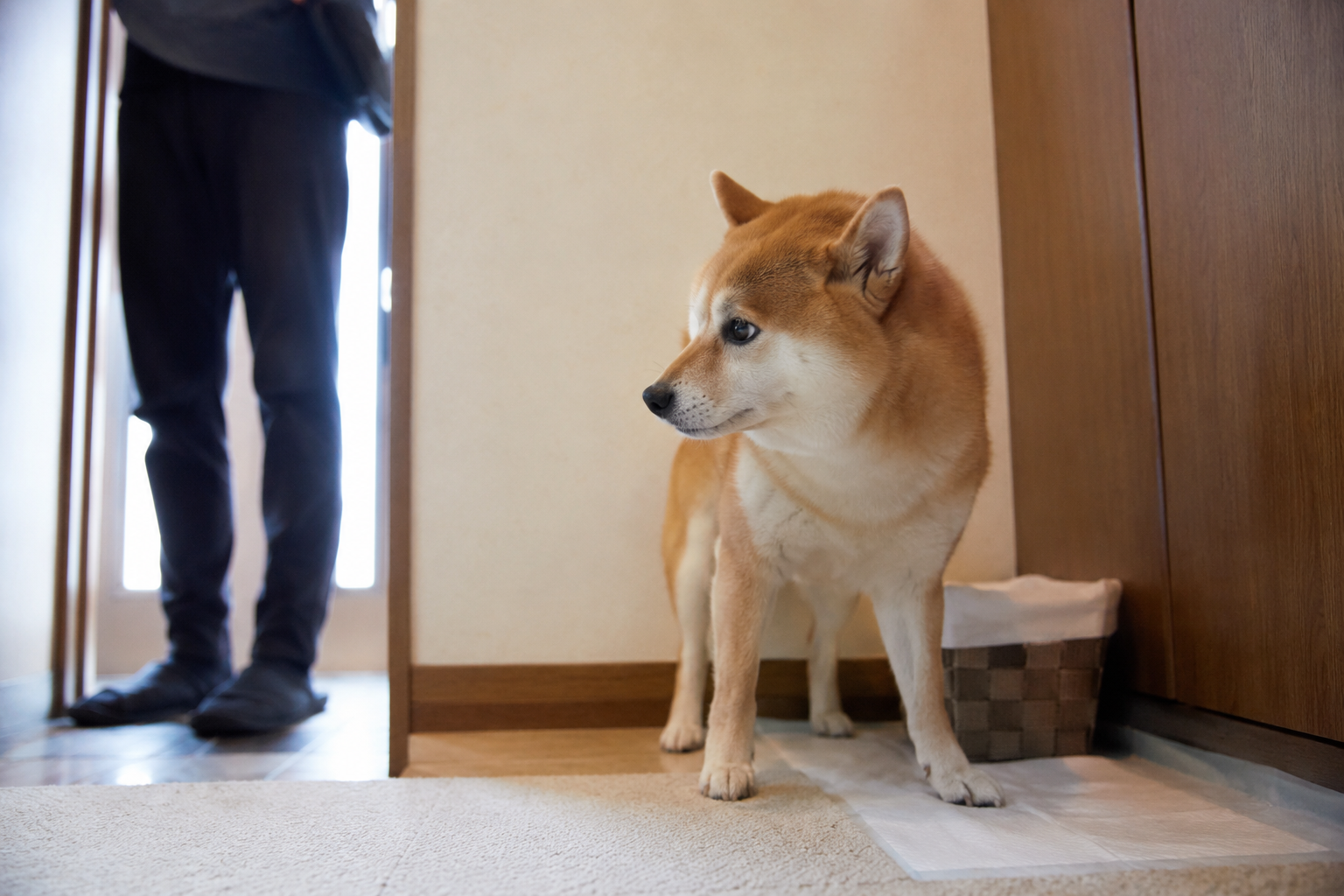 来客に警戒する柴犬