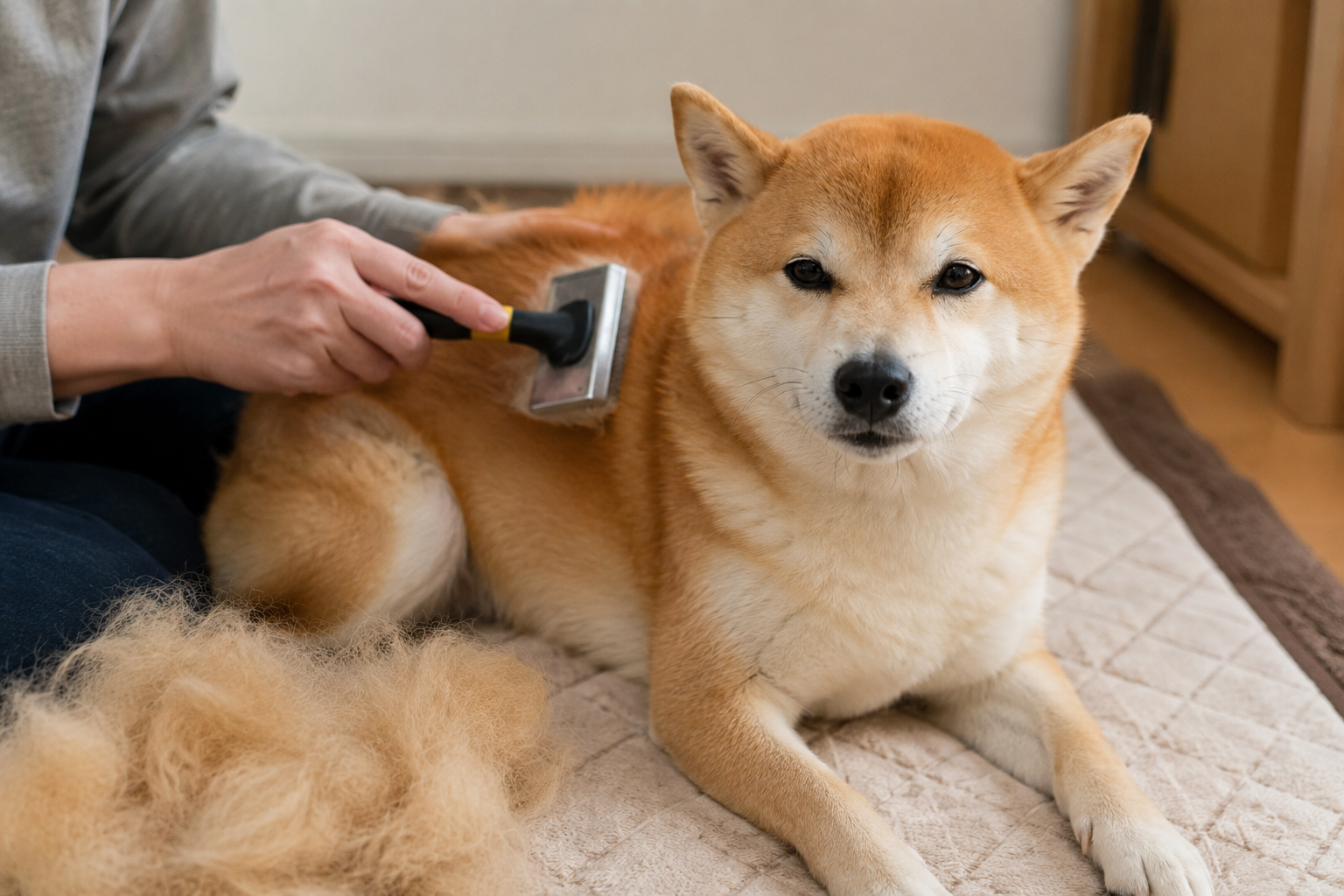 ブラッシング中の柴犬