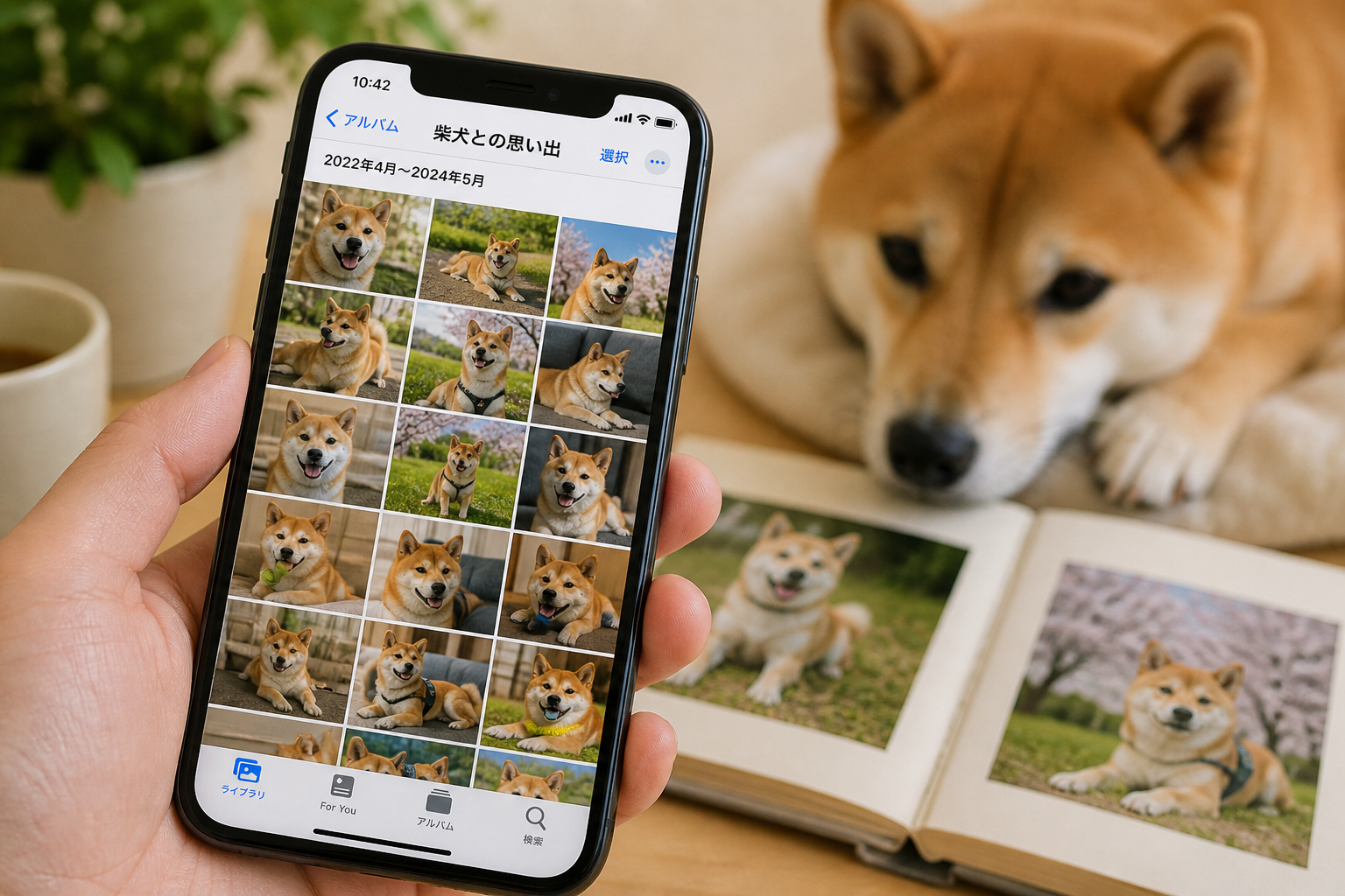 スマホに保存された柴犬の写真と思い出