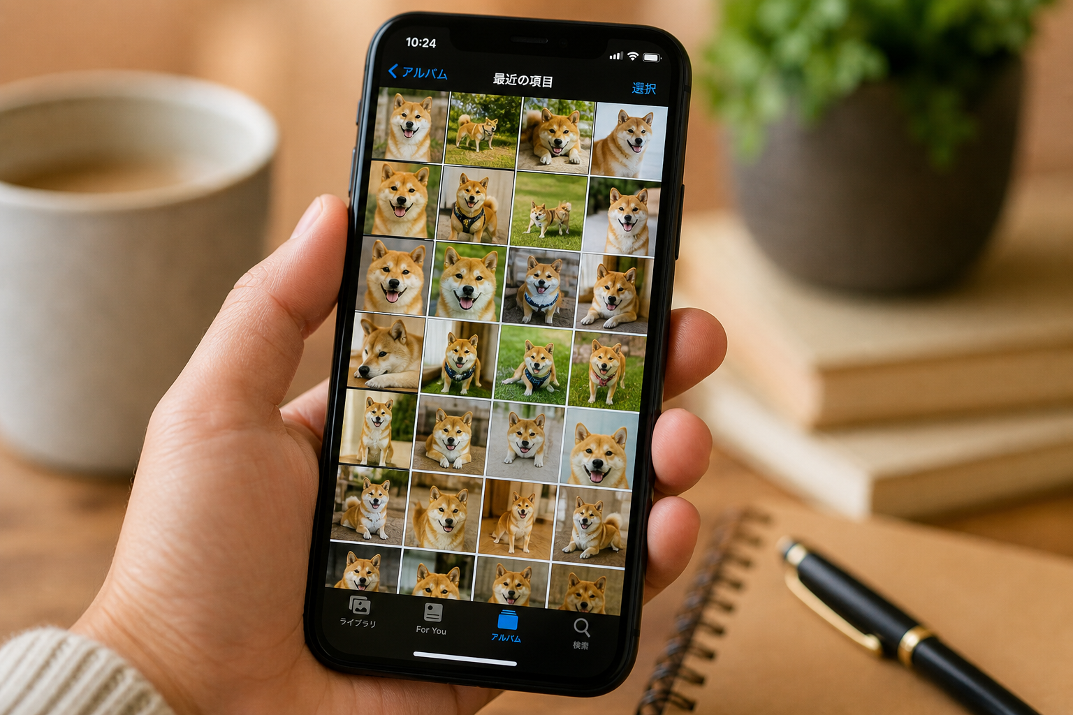 スマホにたくさん保存された柴犬の写真