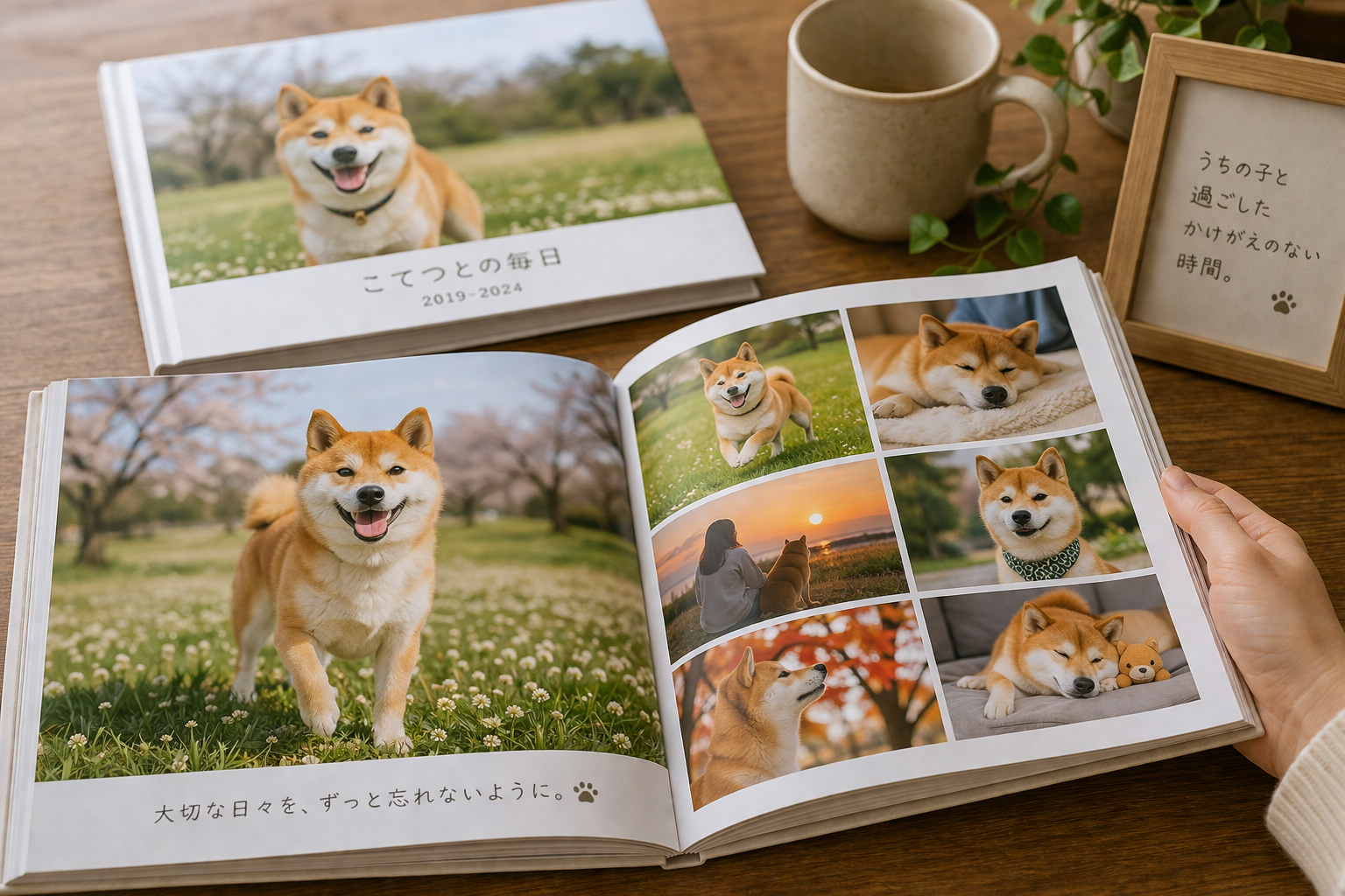 柴犬の思い出をフォトブックとして大切に残すイメージ