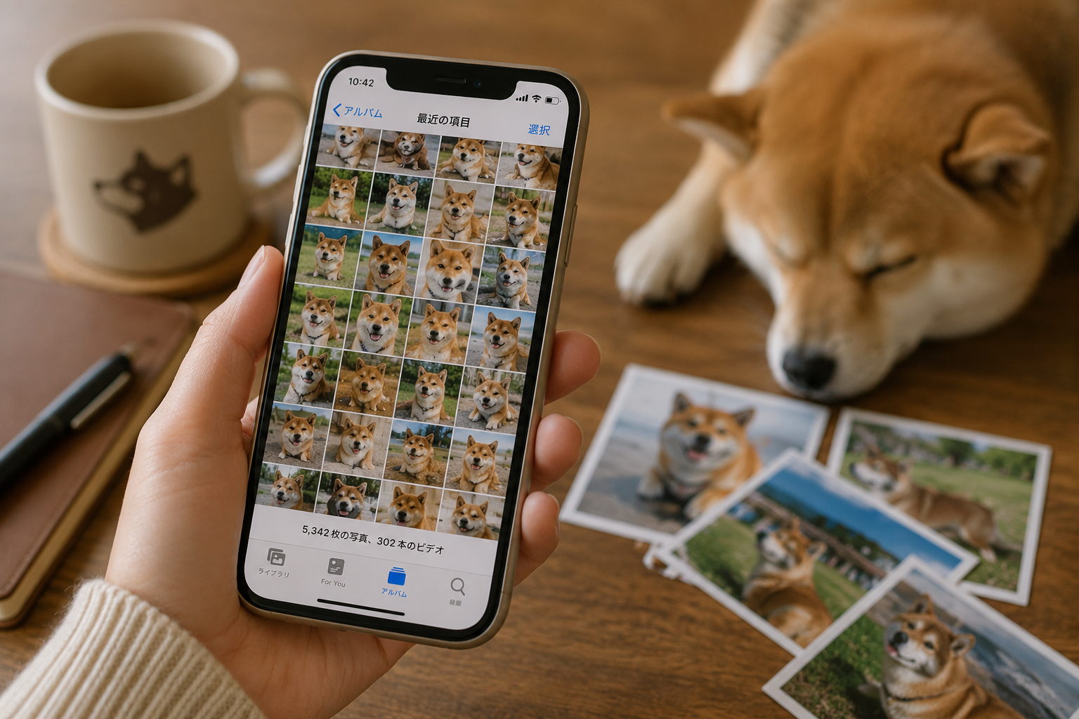 スマホに保存された柴犬の写真が見返されていない様子
