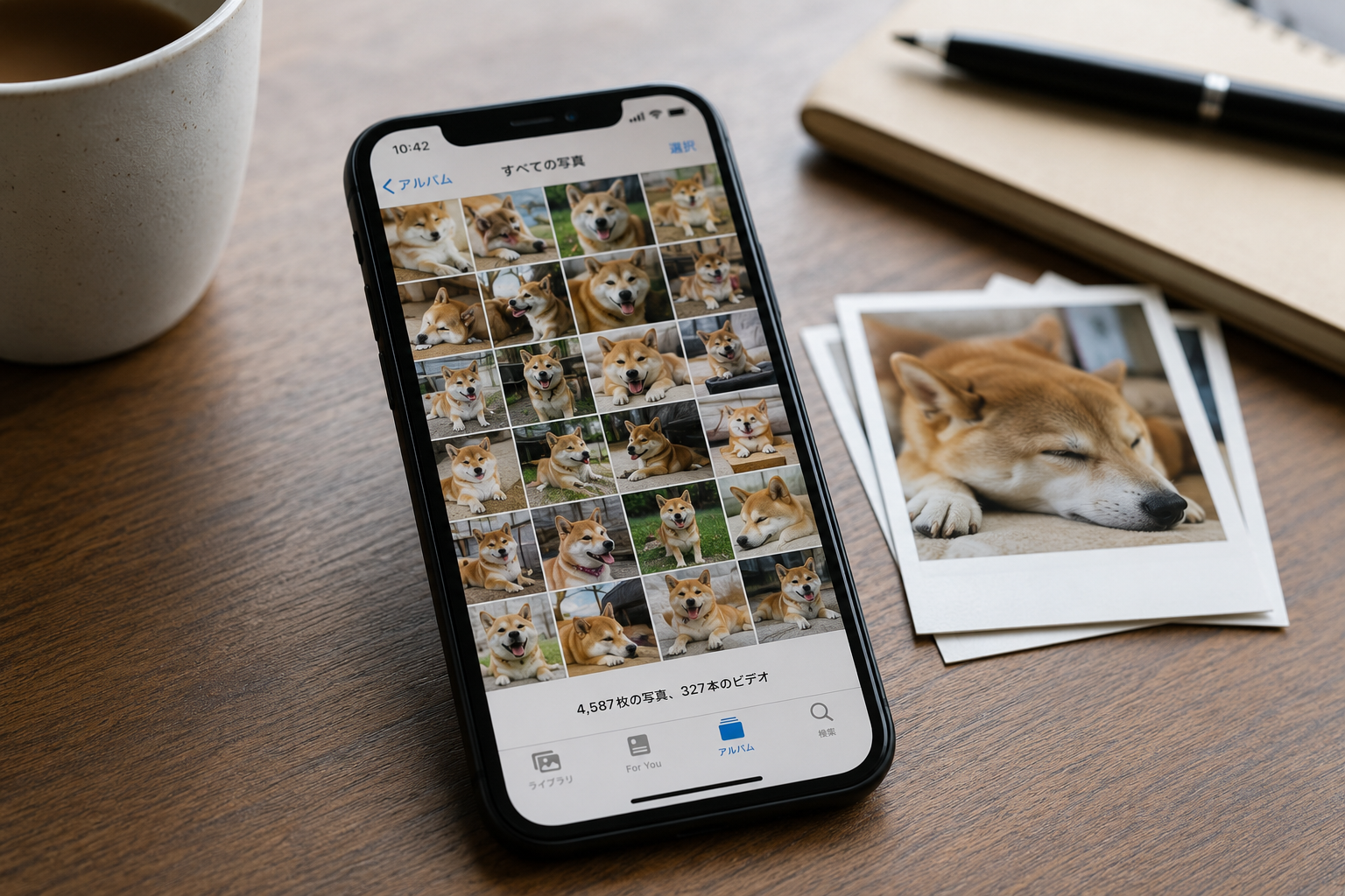スマホに埋もれて見返されていない柴犬の写真