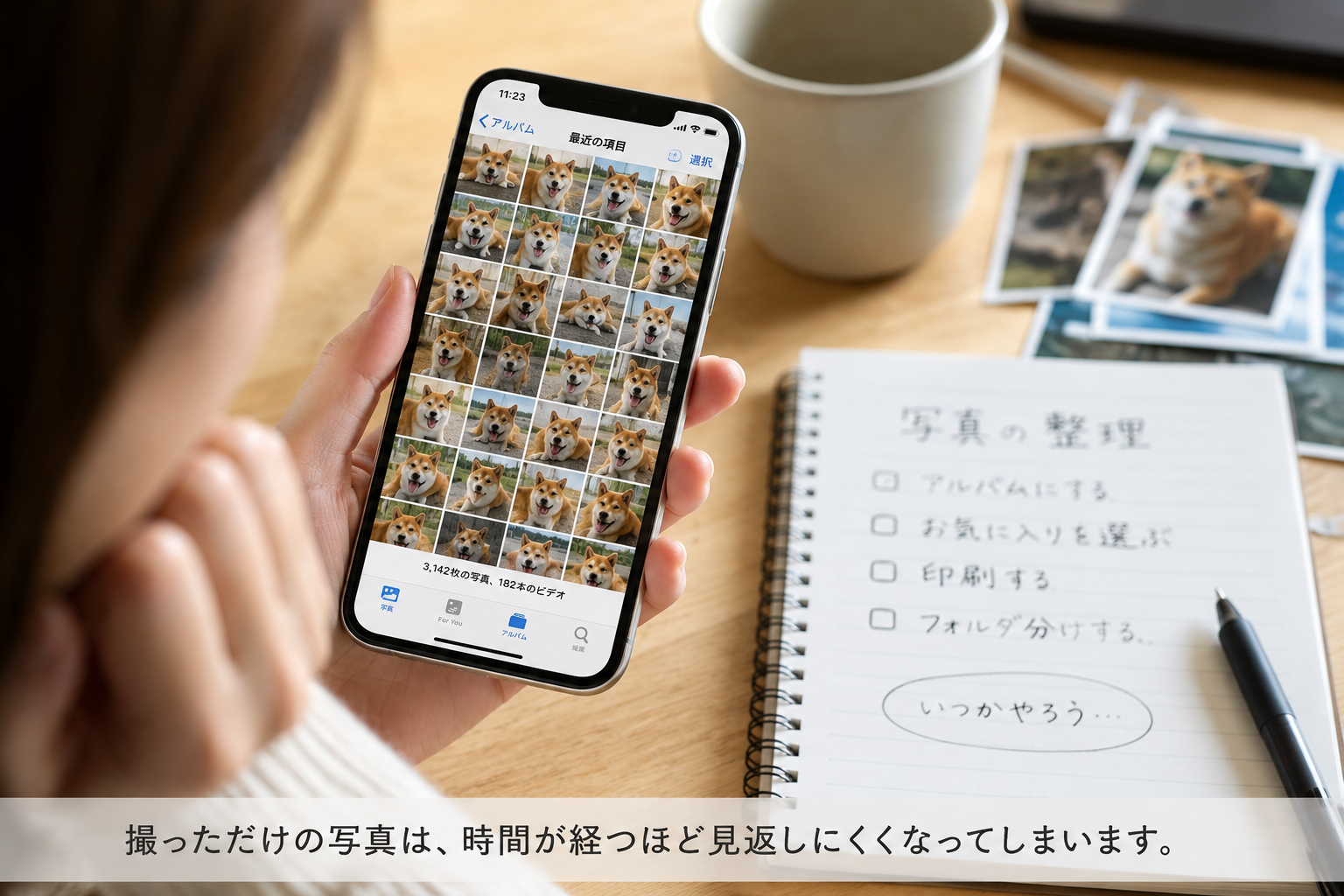 スマホに保存されたまま整理されていない柴犬の写真