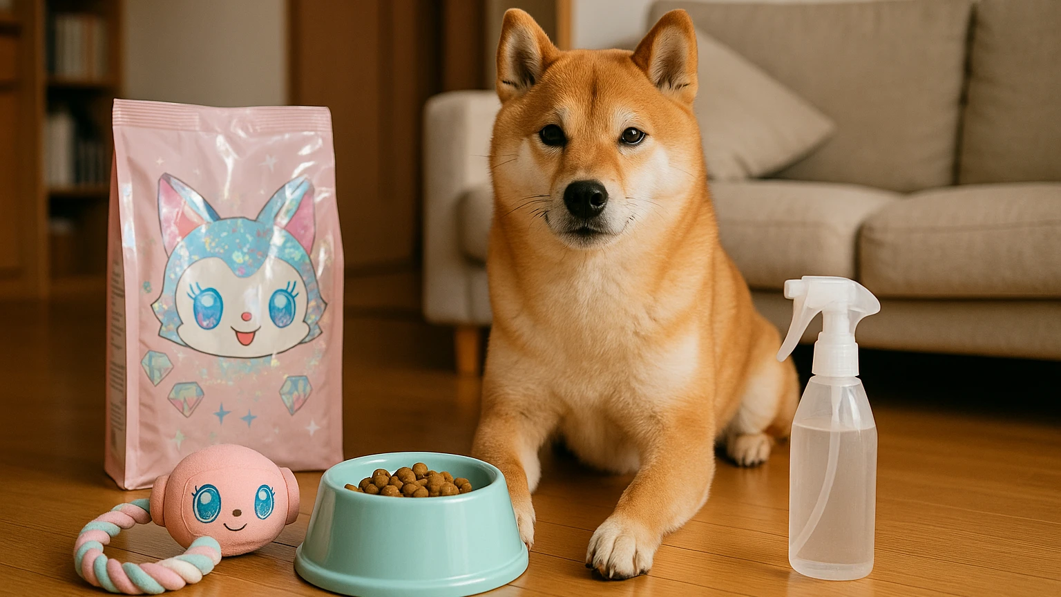 柴犬に最適なペット用品を探す際のポイントに合わせたアイキャッチ。柴犬とペット用品の利用シーンを表現。 要点：柴犬を飼っている方にとって、ジュエルペットの商品は魅
