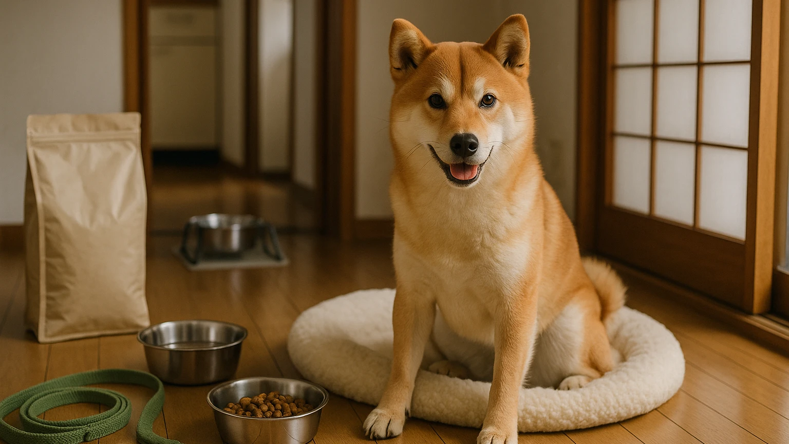 柴犬を飼うための基本知識と注意点についてに合わせたアイキャッチ。柴犬とペット用品の利用シーンを表現。 要点：柴犬は日本の伝統的な犬種で、その独特な性格や外見が多