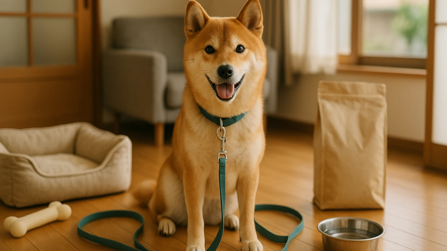 柴犬の飼い方とお手入れ方法を初心者向けに解説しますに合わせたアイキャッチ。柴犬とペット用品の利用シーンを表現。 要点：柴犬は日本の伝統的な犬種で、特有の性格や習