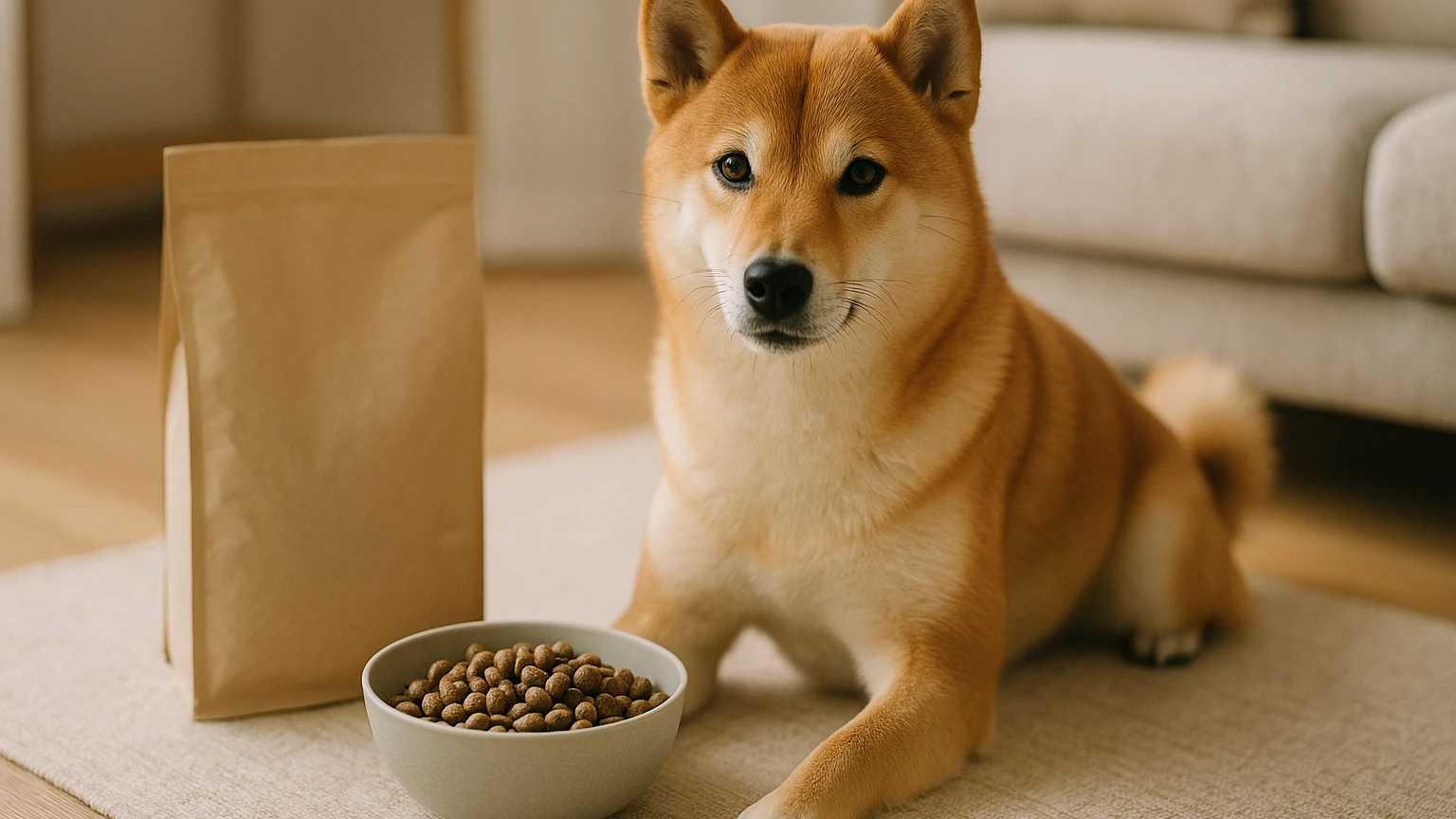 柴犬におすすめの人気ペットフードを徹底解説に合わせたアイキャッチ。柴犬とペットフードの利用シーンを表現。 要点：柴犬に合ったペットフードを選ぶためには、年齢や体