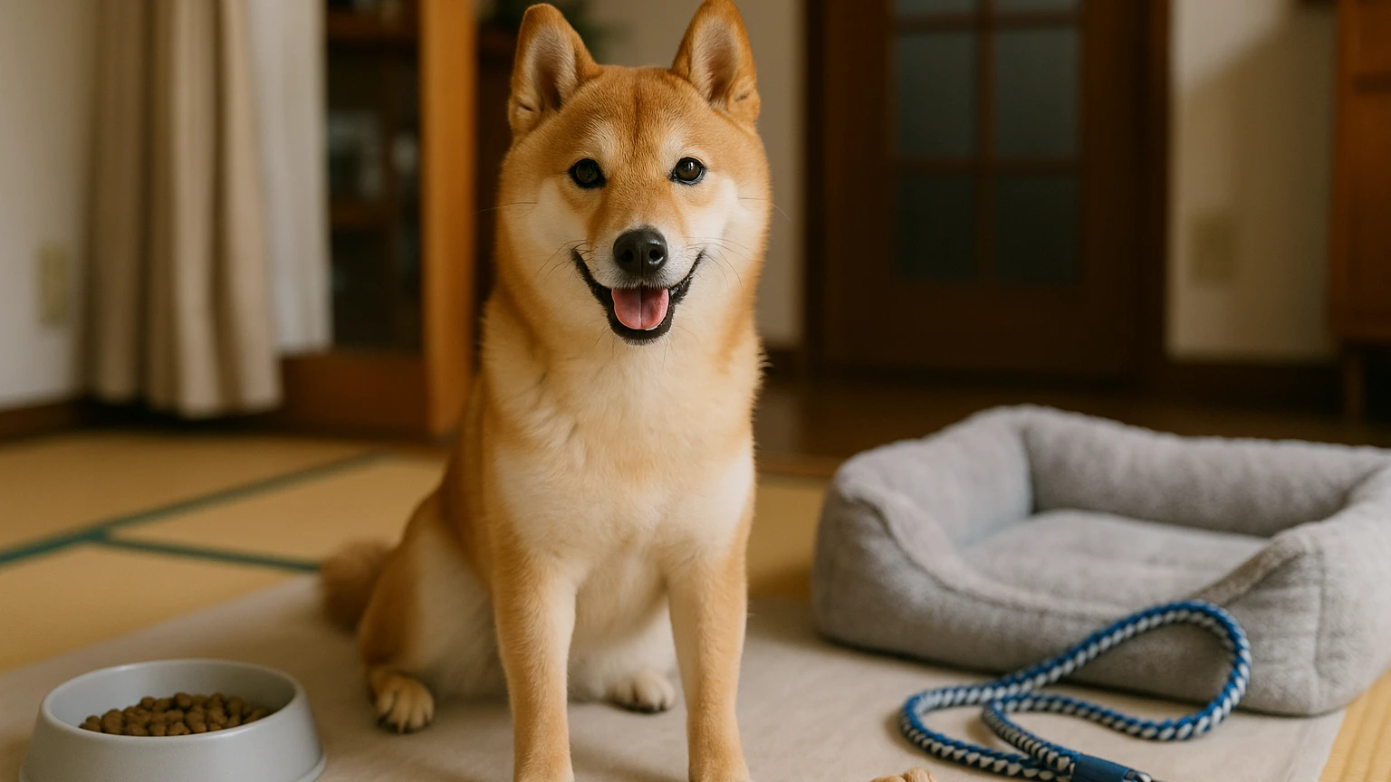 柴犬をペットとして飼う際のジュエルの選び方に合わせたアイキャッチ。柴犬とペット用品の利用シーンを表現。 要点：柴犬をペットとして迎えるには、まずその性格や特徴を