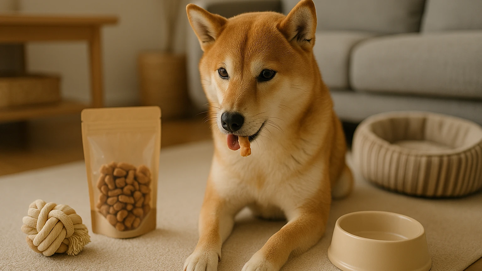 柴犬におすすめのおやつブランドを徹底解説しますに合わせたアイキャッチ。柴犬とペット用品の利用シーンを表現。 要点：柴犬に最適なおやつを選ぶためには、いくつかのポ