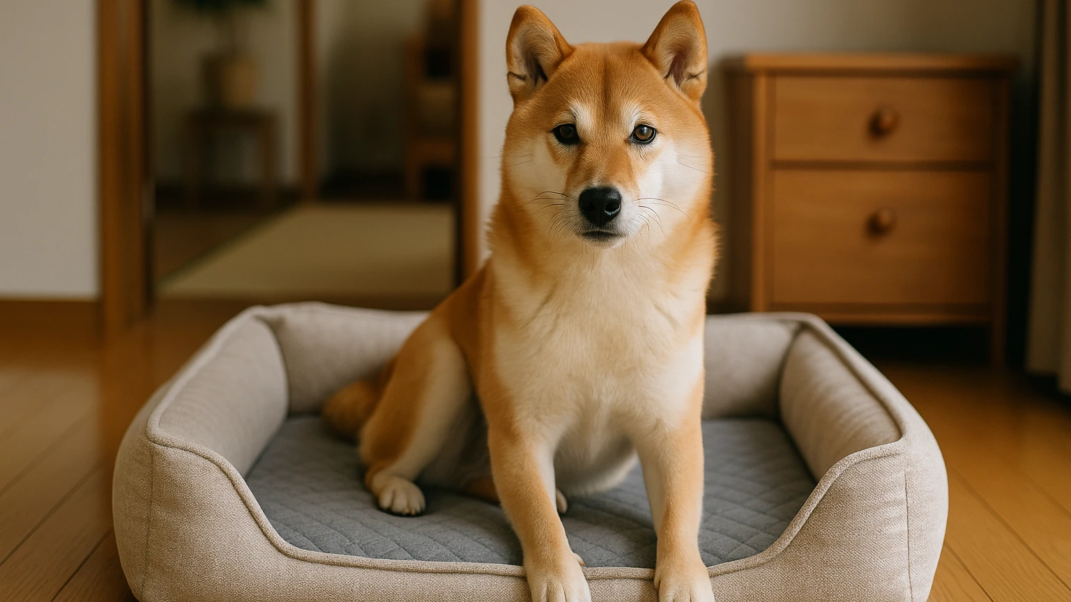 柴犬のベッドの涙やけおすすめの基礎と活用ポイントに合わせたアイキャッチ。柴犬とベッド・マットの利用シーンを表現。 要点：柴犬のベッド選びと涙やけ対策は、別々の話