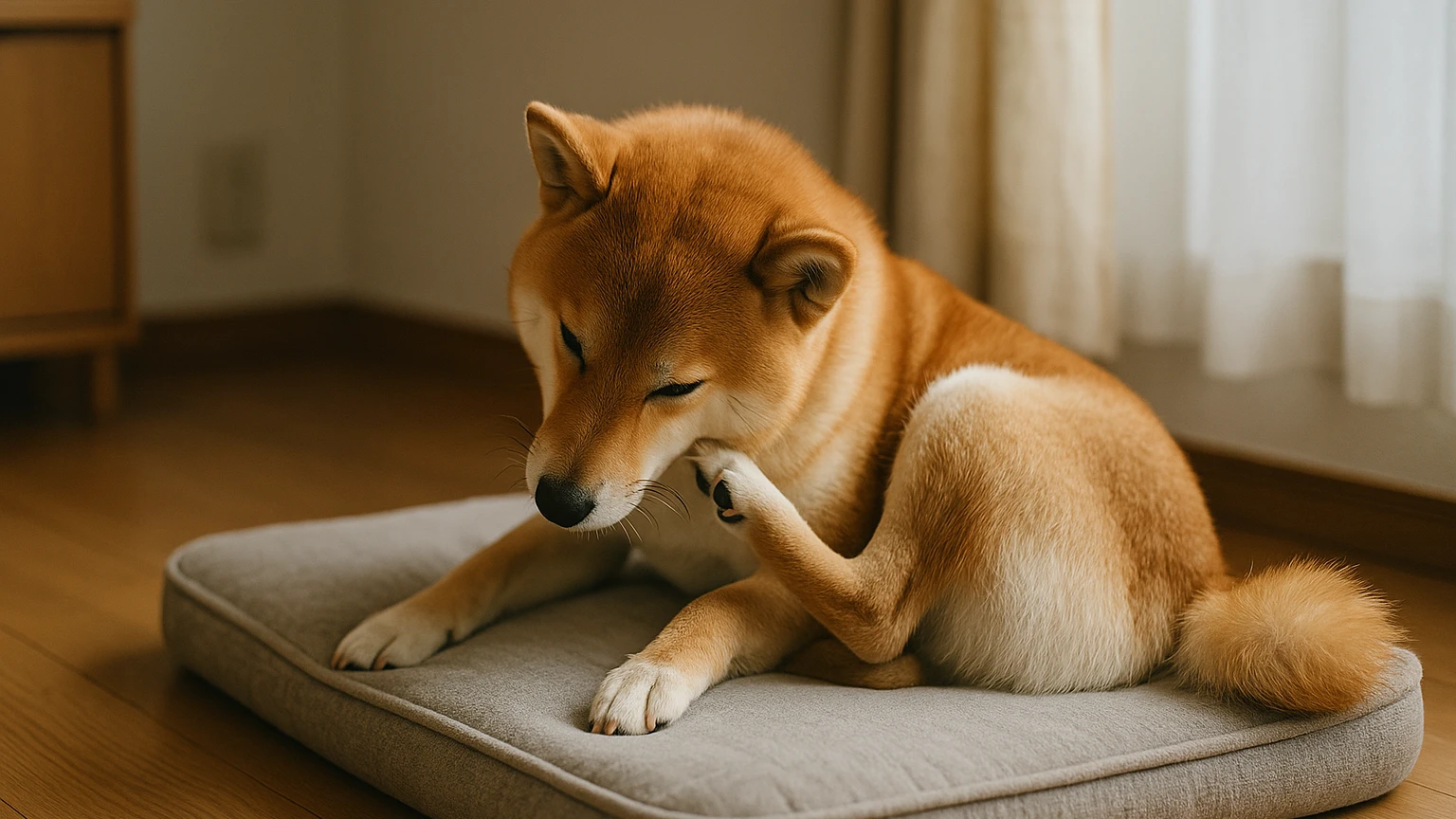 柴犬のベッドのかゆいおすすめの基礎と活用ポイントに合わせたアイキャッチ。柴犬とベッド・マットの利用シーンを表現。 要点：柴犬がベッドで「かゆい」と感じる原因と