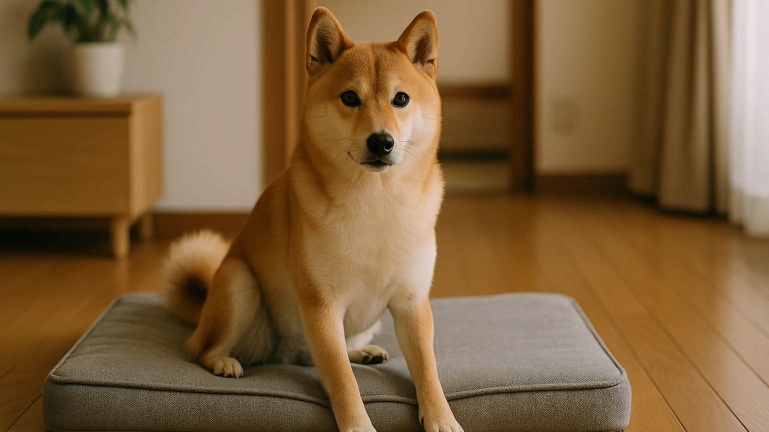 柴犬のベッドの下血対策の基礎と活用ポイントに合わせたアイキャッチ。柴犬とベッド・マットの利用シーンを表現。 要点：柴犬がベッドで下血してしまったときは、掃除より