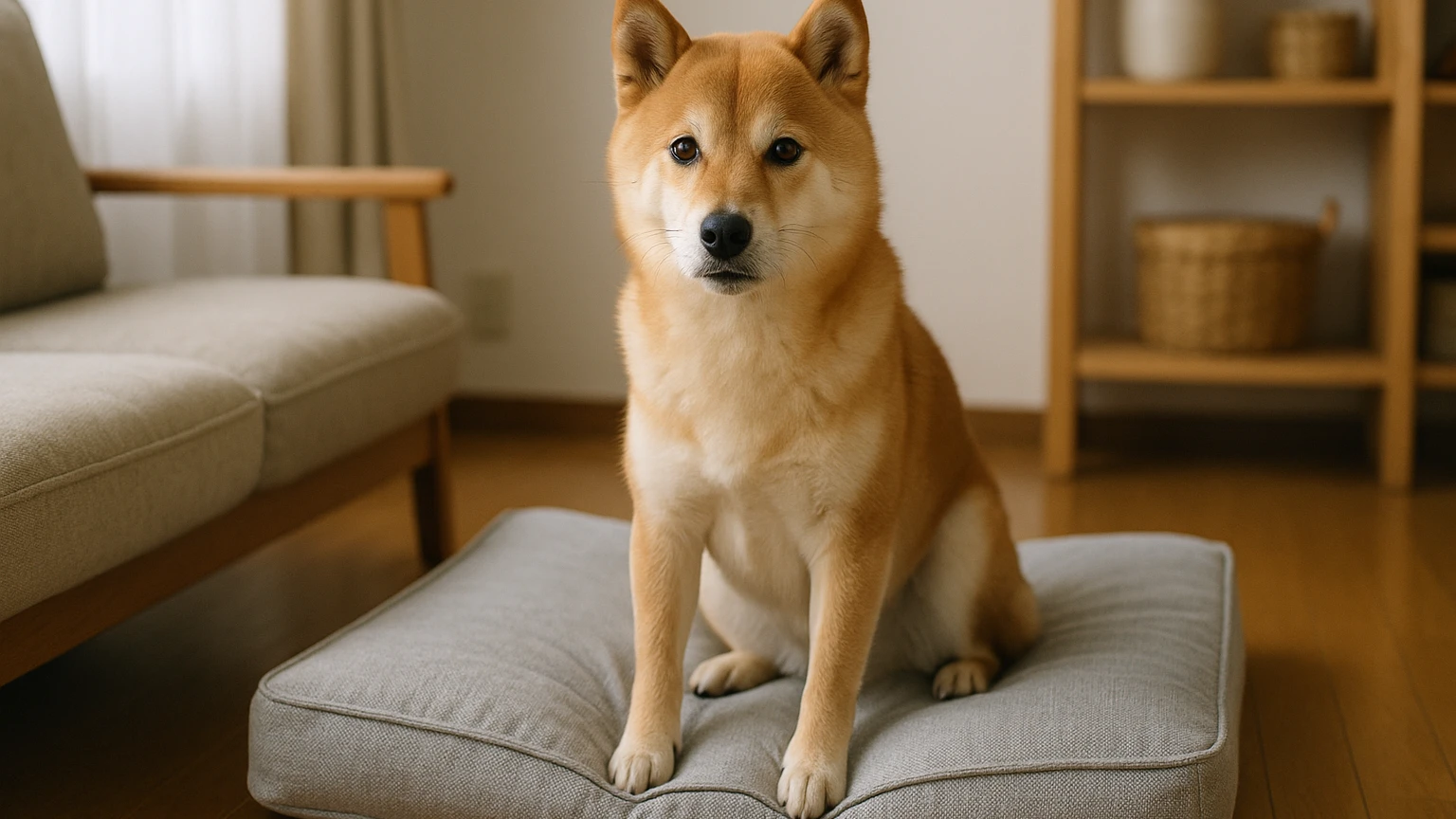柴犬のベッドの涙やけ原因の基礎と活用ポイントに合わせたアイキャッチ。柴犬とベッド・マットの利用シーンを表現。 要点：柴犬の「ベッドで悪化する涙やけ」は、ベッドそ