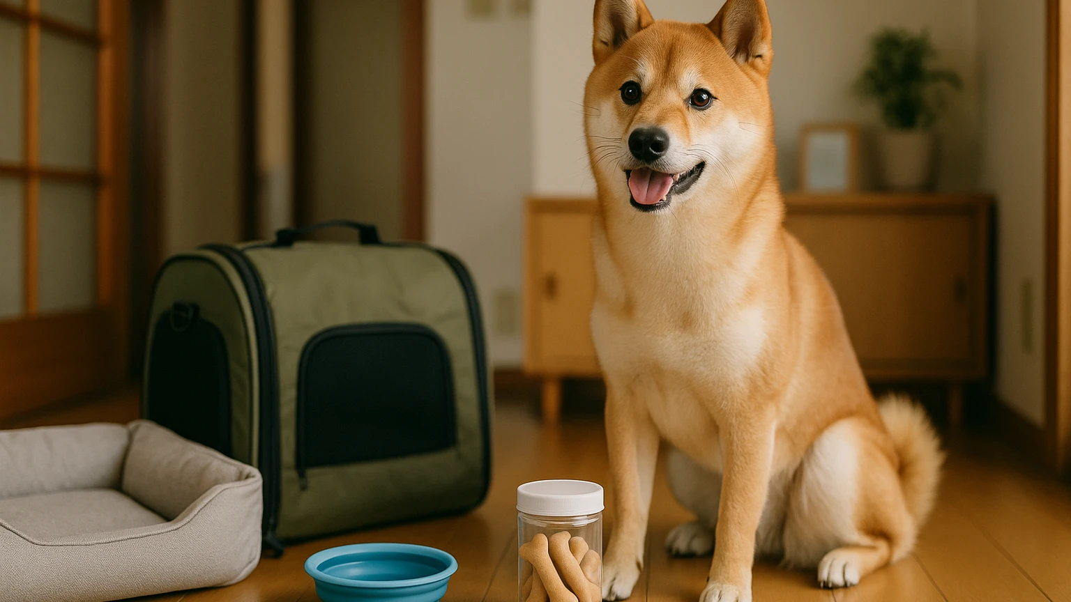 柴犬の旅行のしこりおすすめの基礎と活用ポイントに合わせたアイキャッチ。柴犬とペット用品の利用シーンを表現。 要点：ここでは「柴犬と旅行」と「しこり（体の異変）」