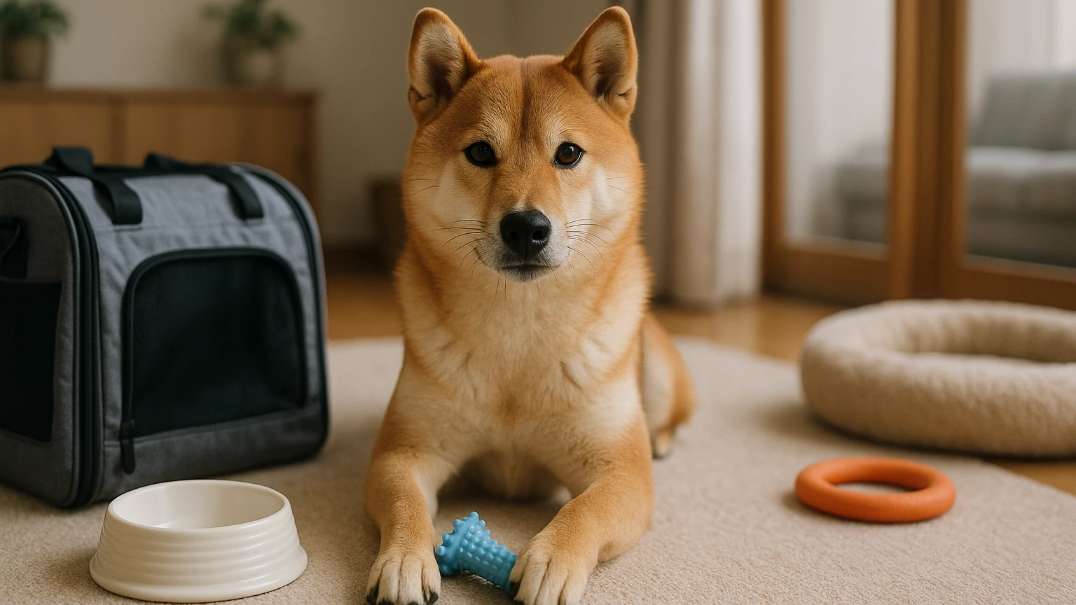 柴犬の旅行の破壊行動おすすめの基礎と活用ポイントに合わせたアイキャッチ。柴犬とペット用品の利用シーンを表現。 要点：柴犬と旅行するときの破壊行動は「性格」ではな