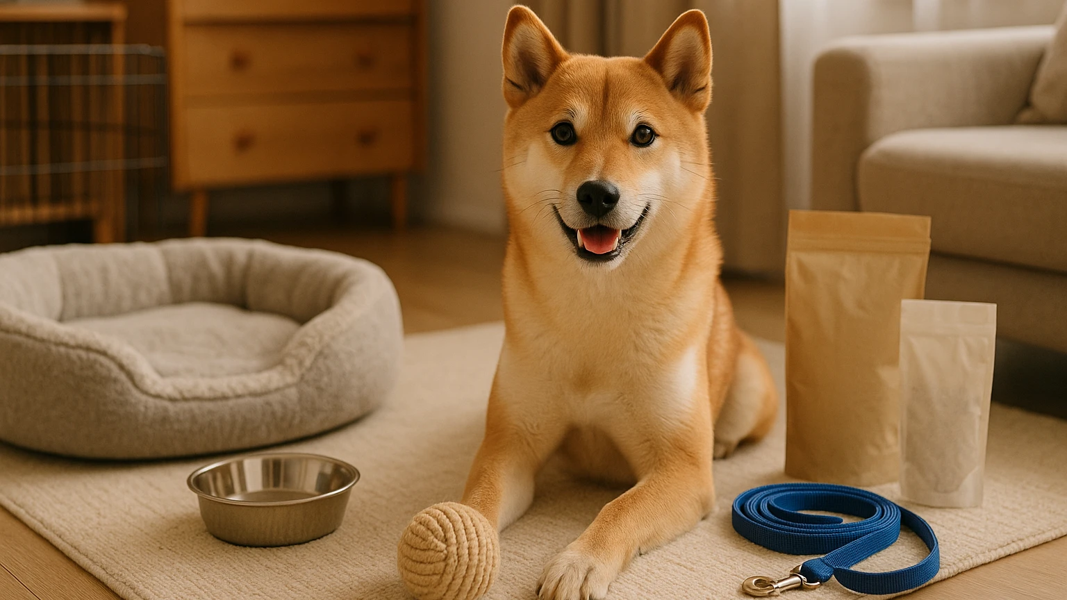 柴犬の旅行の来客で暴れるおすすめの基礎と活用ポイントに合わせたアイキャッチ。柴犬とペット用品の利用シーンを表現。 要点：柴犬が旅行先や来客時に暴れるのは珍しくな