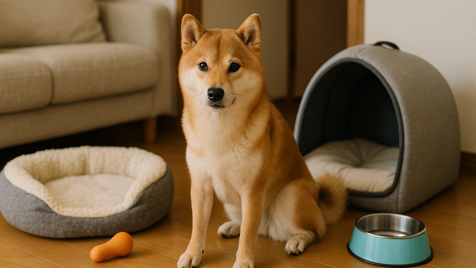 柴犬の寒さ対策のコスパ対策の基礎と活用ポイントに合わせたアイキャッチ。柴犬とペット用品の利用シーンを表現。 要点：柴犬の寒さ対策は「必要なところだけしっかり守る
