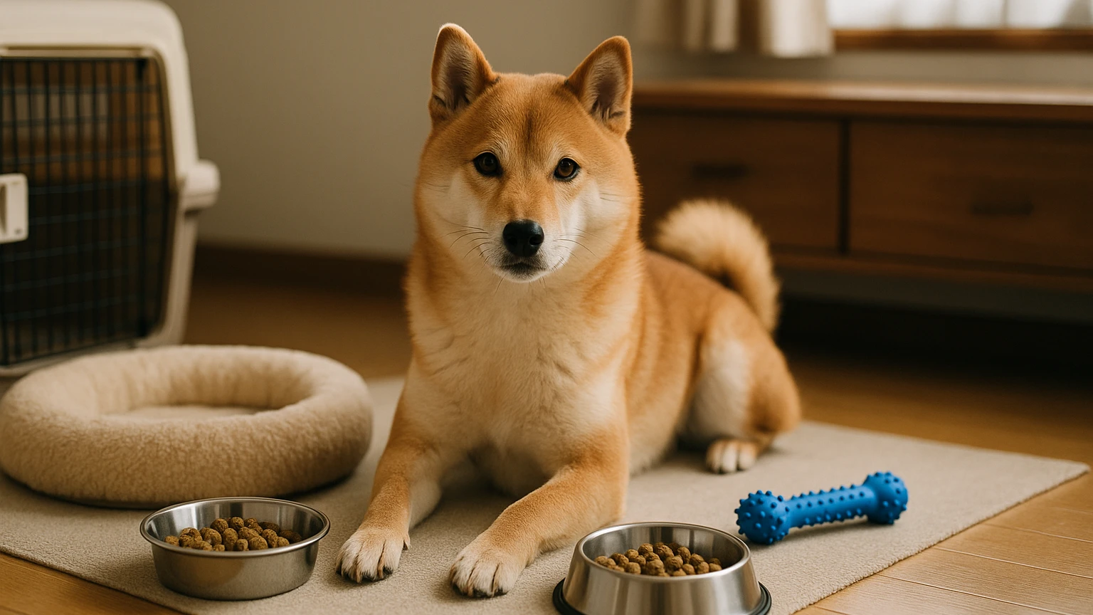 柴犬の寒さ対策の破壊行動対策の基礎と活用ポイントに合わせたアイキャッチ。柴犬とペット用品の利用シーンを表現。 要点：柴犬の寒さ対策と破壊行動対策は「寒さのストレ