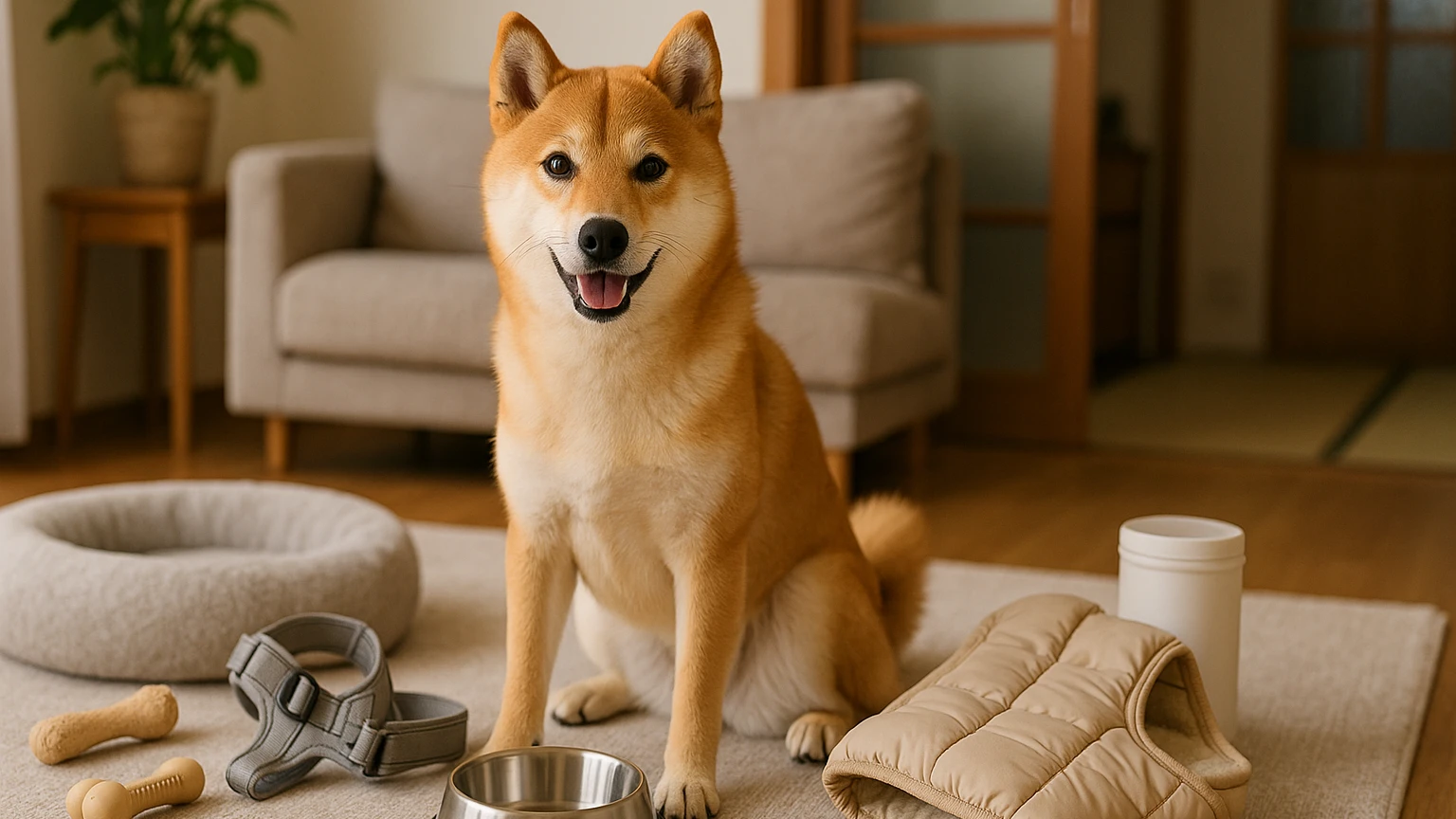 柴犬の寒さ対策の飛びつく原因の基礎と活用ポイントに合わせたアイキャッチ。柴犬とペット用品の利用シーンを表現。 要点：柴犬の寒さ対策と「飛びつく」行動の原因は、体