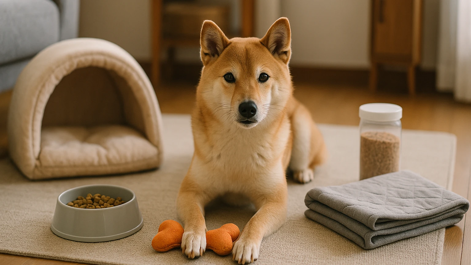 柴犬の寒さ対策の破壊行動原因の基礎と活用ポイントに合わせたアイキャッチ。柴犬とペット用品の利用シーンを表現。 要点：柴犬の寒さ対策と破壊行動は「心と体の両方のス