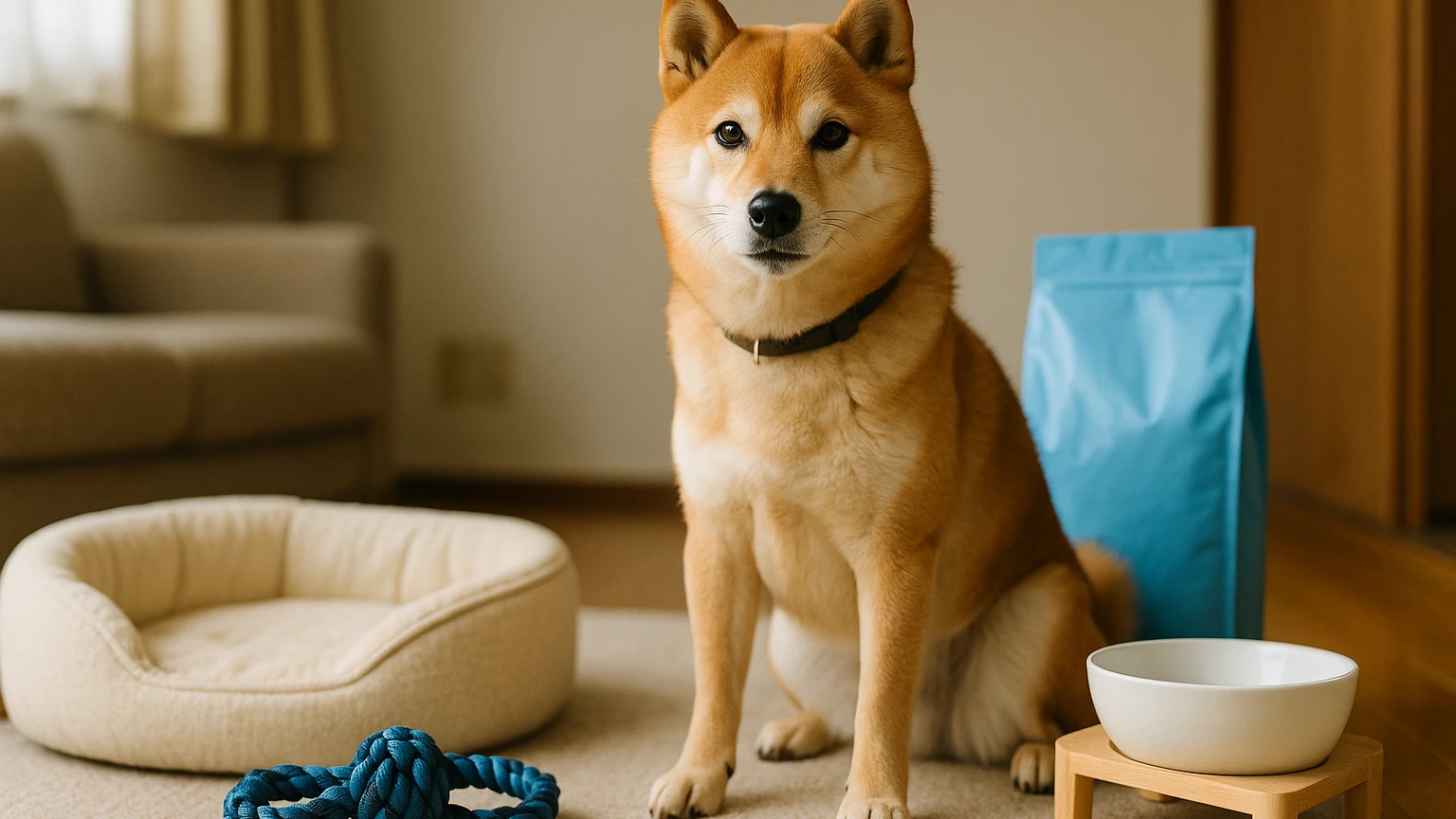 柴犬の寒さ対策の飛びつく対策の基礎と活用ポイントに合わせたアイキャッチ。柴犬とペット用品の利用シーンを表現。 要点：柴犬は寒さに比較的強い一方で、室内外の温度差
