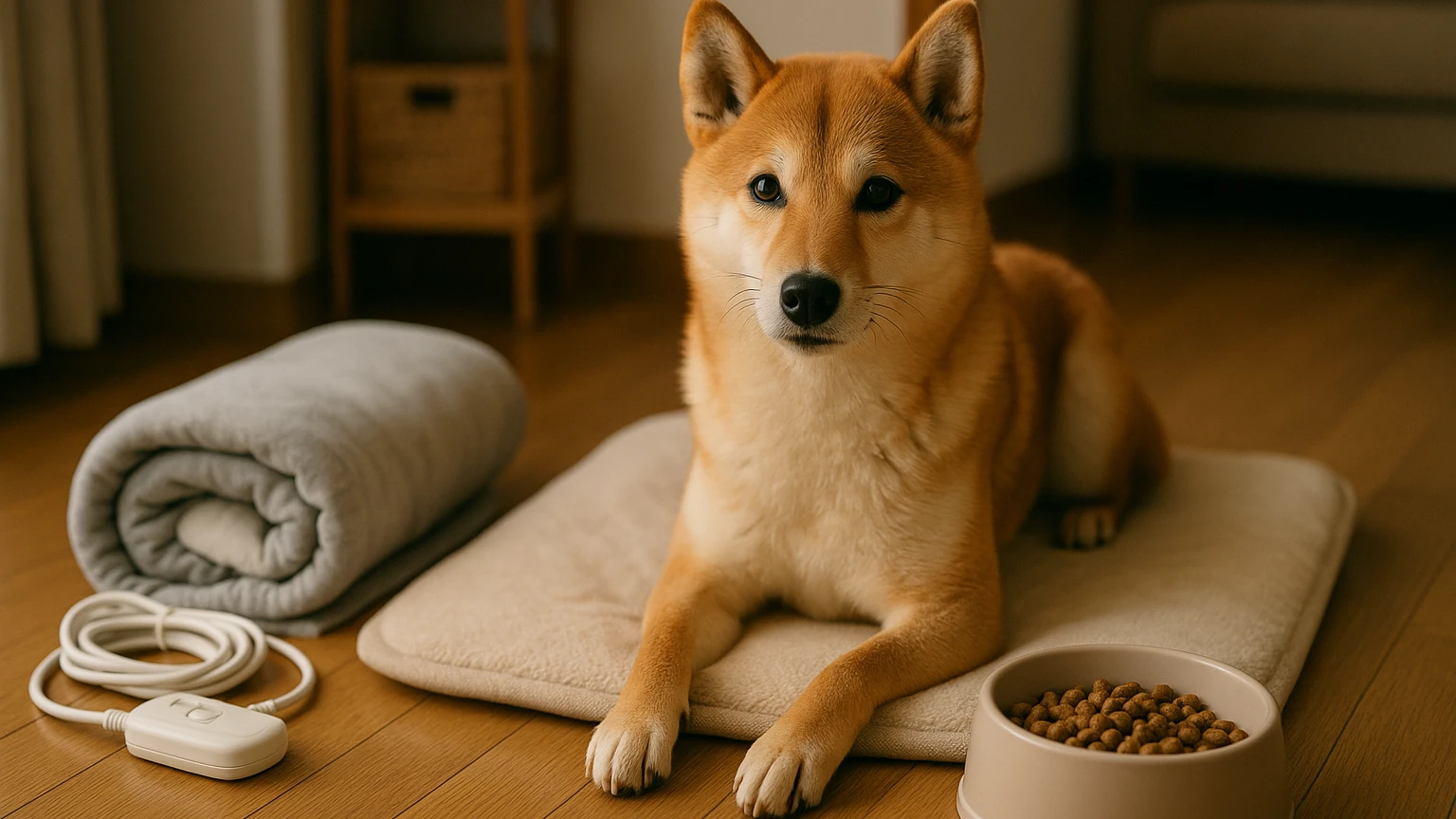 柴犬の寒さ対策のコスパ治し方の基礎と活用ポイントに合わせたアイキャッチ。柴犬とペット用品の利用シーンを表現。 要点：柴犬は日本原産で寒さに比較的強い犬種ですが