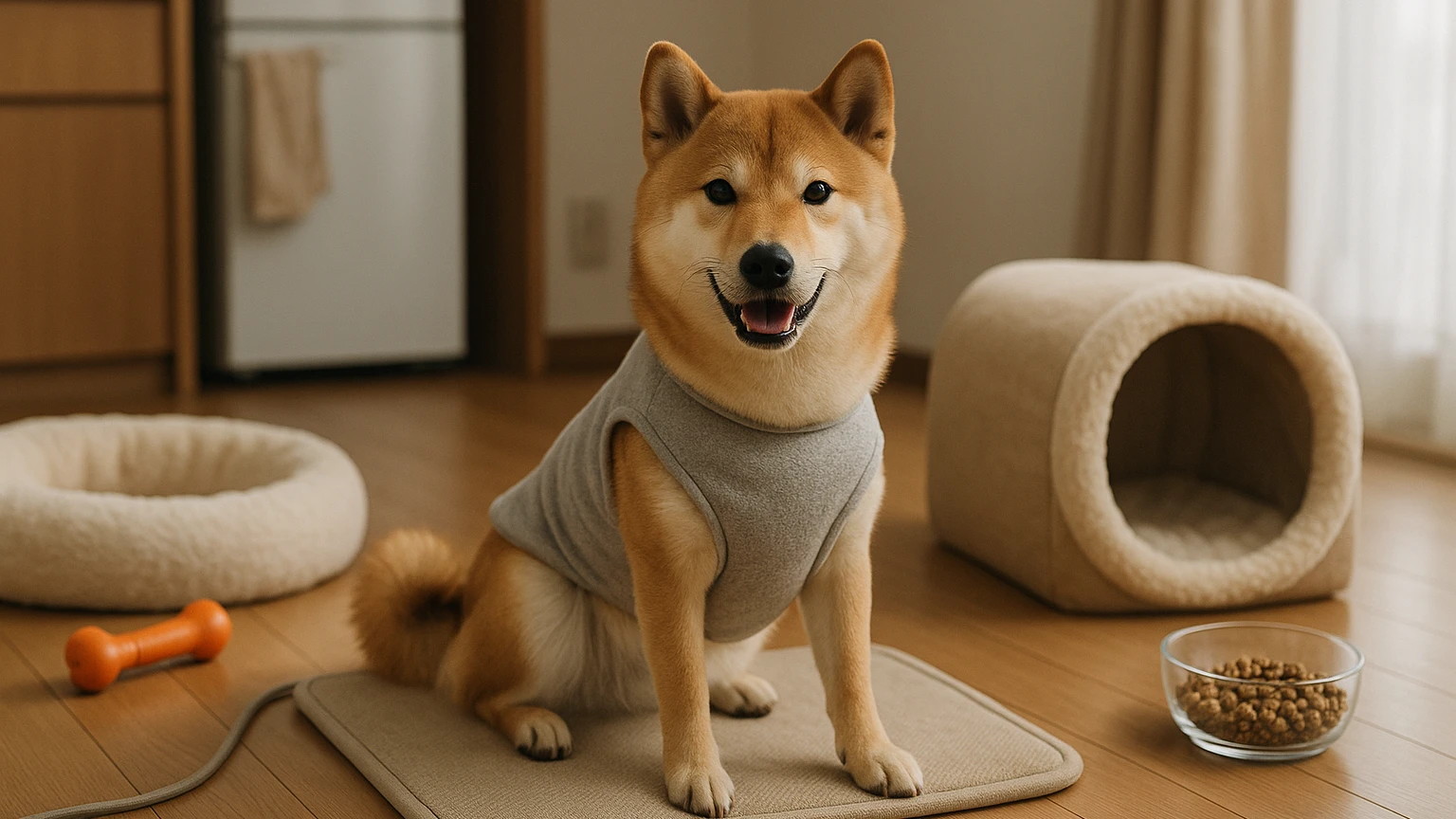 柴犬の寒さ対策の安い対策の基礎と活用ポイントに合わせたアイキャッチ。柴犬とペット用品の利用シーンを表現。 要点：柴犬は寒さに比較的強い犬種ですが、室内環境や年齢