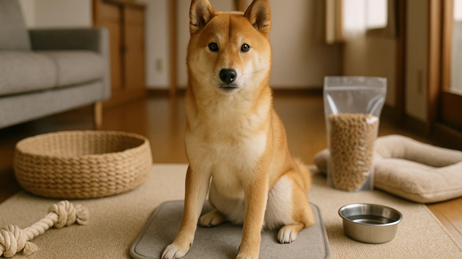 柴犬の寒さ対策の飛びつく治し方の基礎と活用ポイントに合わせたアイキャッチ。柴犬とペット用品の利用シーンを表現。 要点：柴犬の寒さ対策と「飛びつく」行動の治し方は