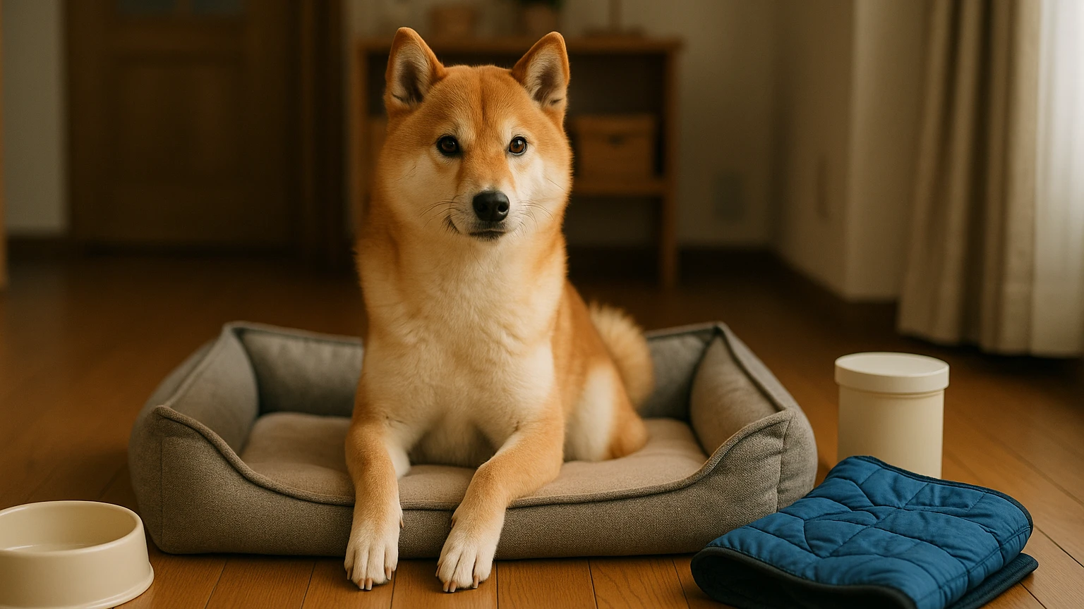 柴犬の寒さ対策の知らない人に吠える原因の基礎と活用ポイントに合わせたアイキャッチ。柴犬とペット用品の利用シーンを表現。 要点：柴犬の寒さ対策と、知らない人に吠え