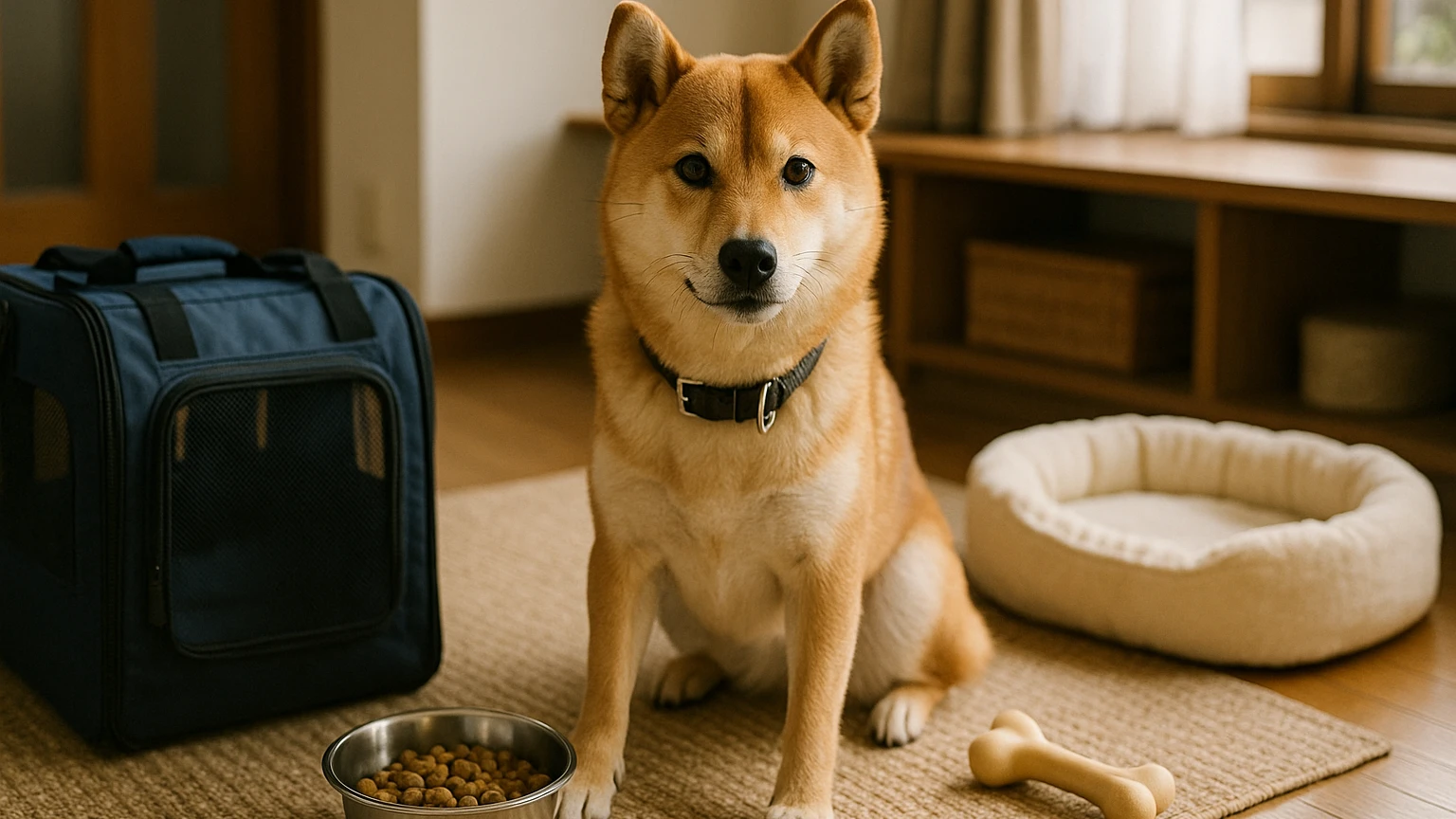 柴犬の旅行のランキング対策の基礎と活用ポイントに合わせたアイキャッチ。柴犬とペット用品の利用シーンを表現。 要点：「柴犬 旅行 ランキング 対策」は、柴犬との旅