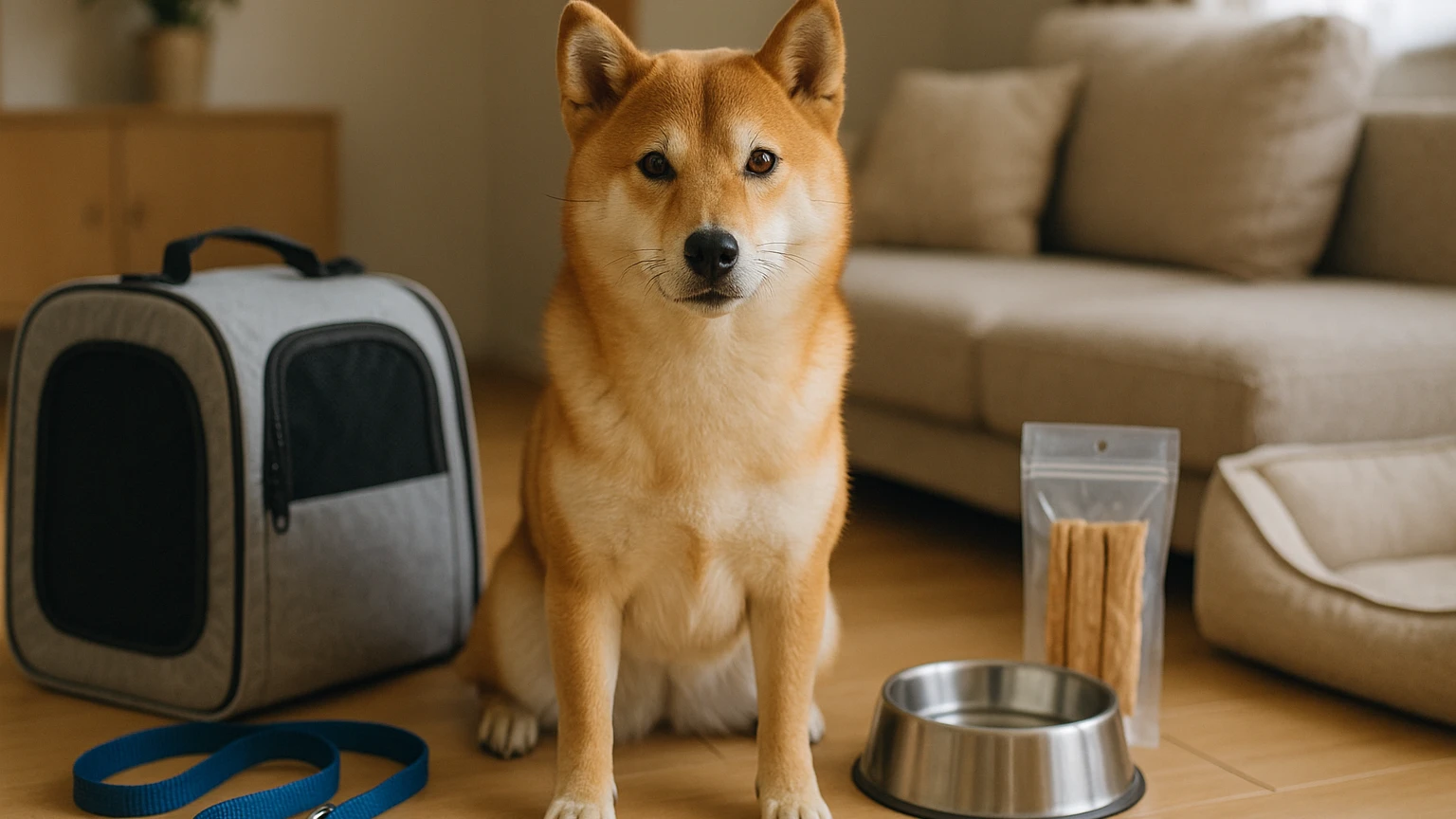 柴犬の旅行の痙攣原因の基礎と活用ポイントに合わせたアイキャッチ。柴犬とペット用品の利用シーンを表現。 要点：柴犬が旅行中に痙攣したり体調を崩すと、とても不安にな
