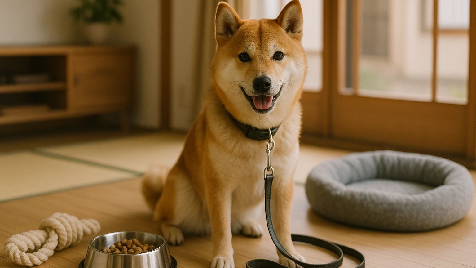 柴犬の警察犬岐阜の基礎と活用ポイントに合わせたアイキャッチ。柴犬とペット用品の利用シーンを表現。 要点：岐阜では洋犬だけでなく柴犬も警察犬として活躍しており、審
