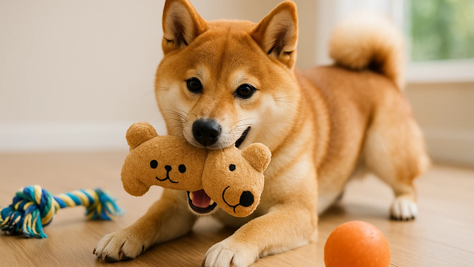 柴犬のぬいぐるみ作り方の基礎と活用ポイントに合わせたアイキャッチ。柴犬とおもちゃ・遊びのイメージ。 要点：柴犬のぬいぐるみ作りは「型紙づくり」「布の裁断」「縫い合わせ」「綿詰めと仕